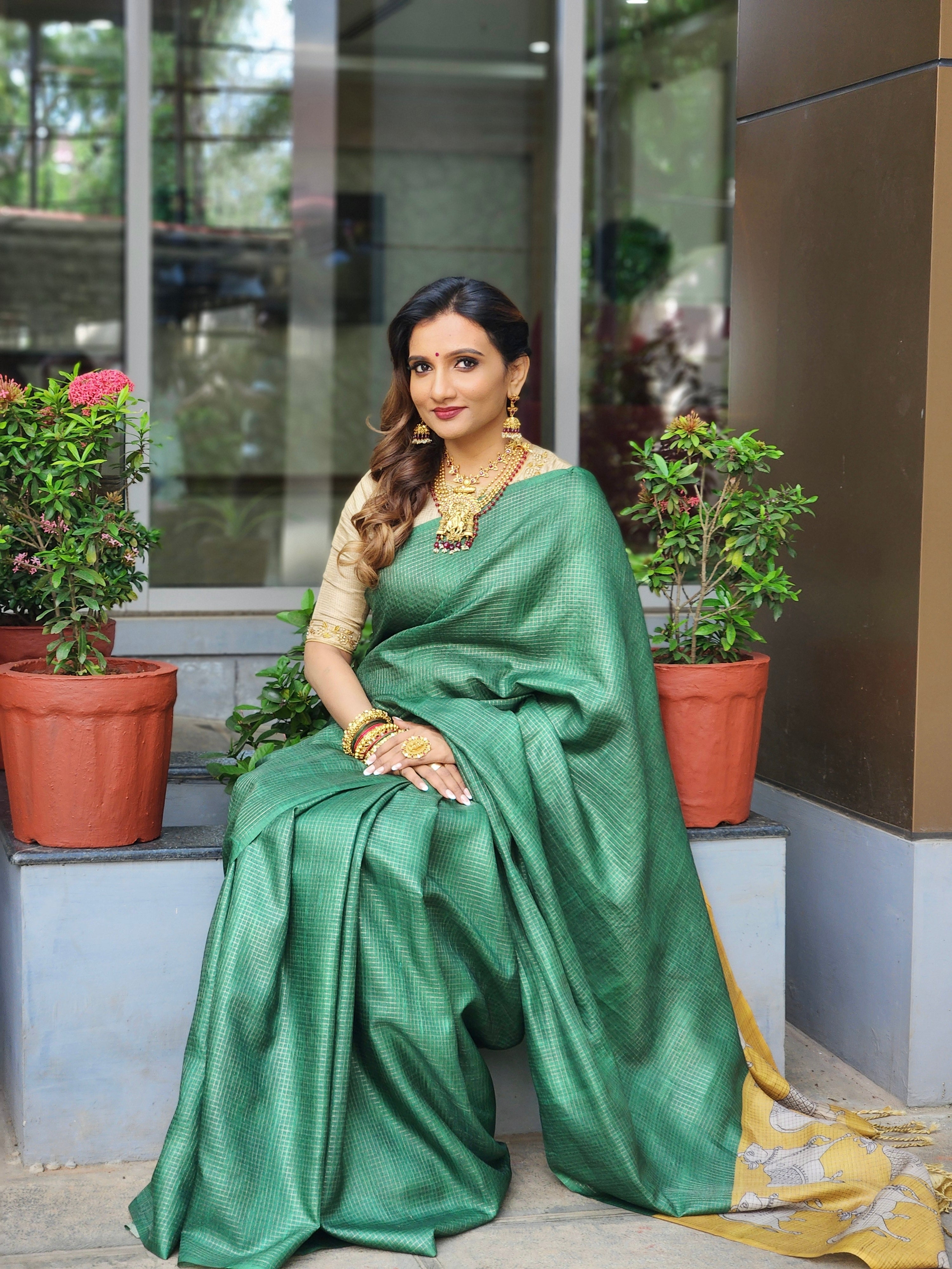 Green Pichwai Design Saree