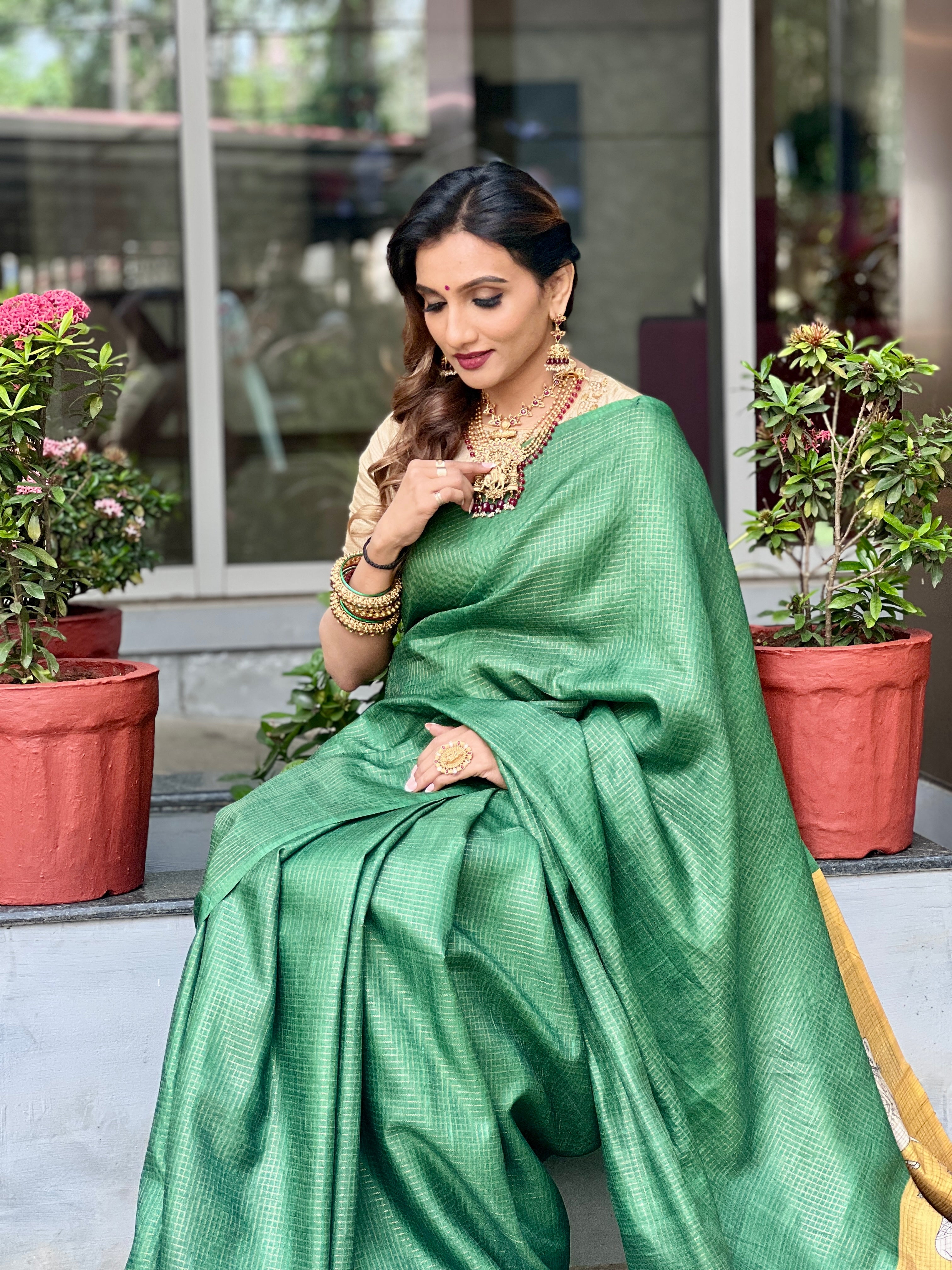 Green Pichwai Design Saree