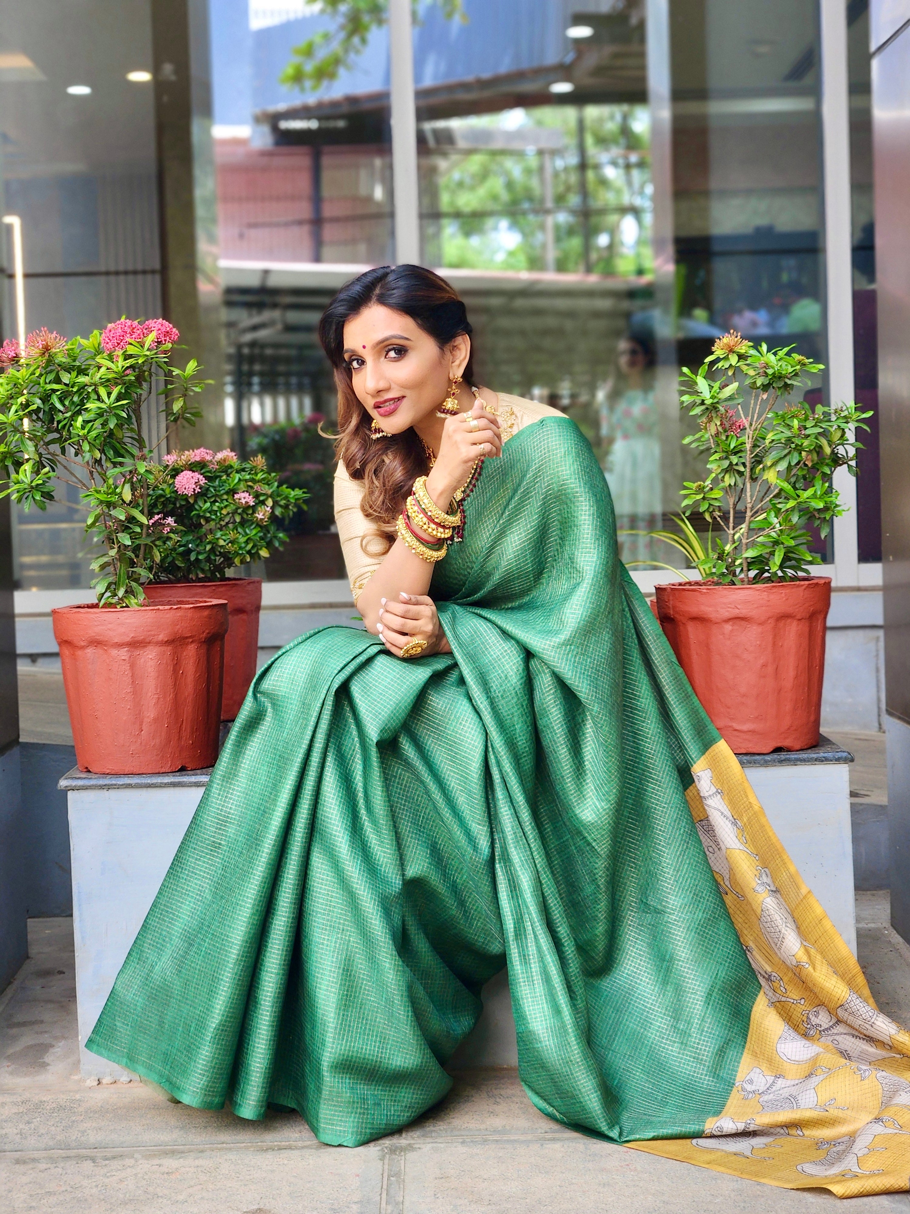 Green Pichwai Design Saree