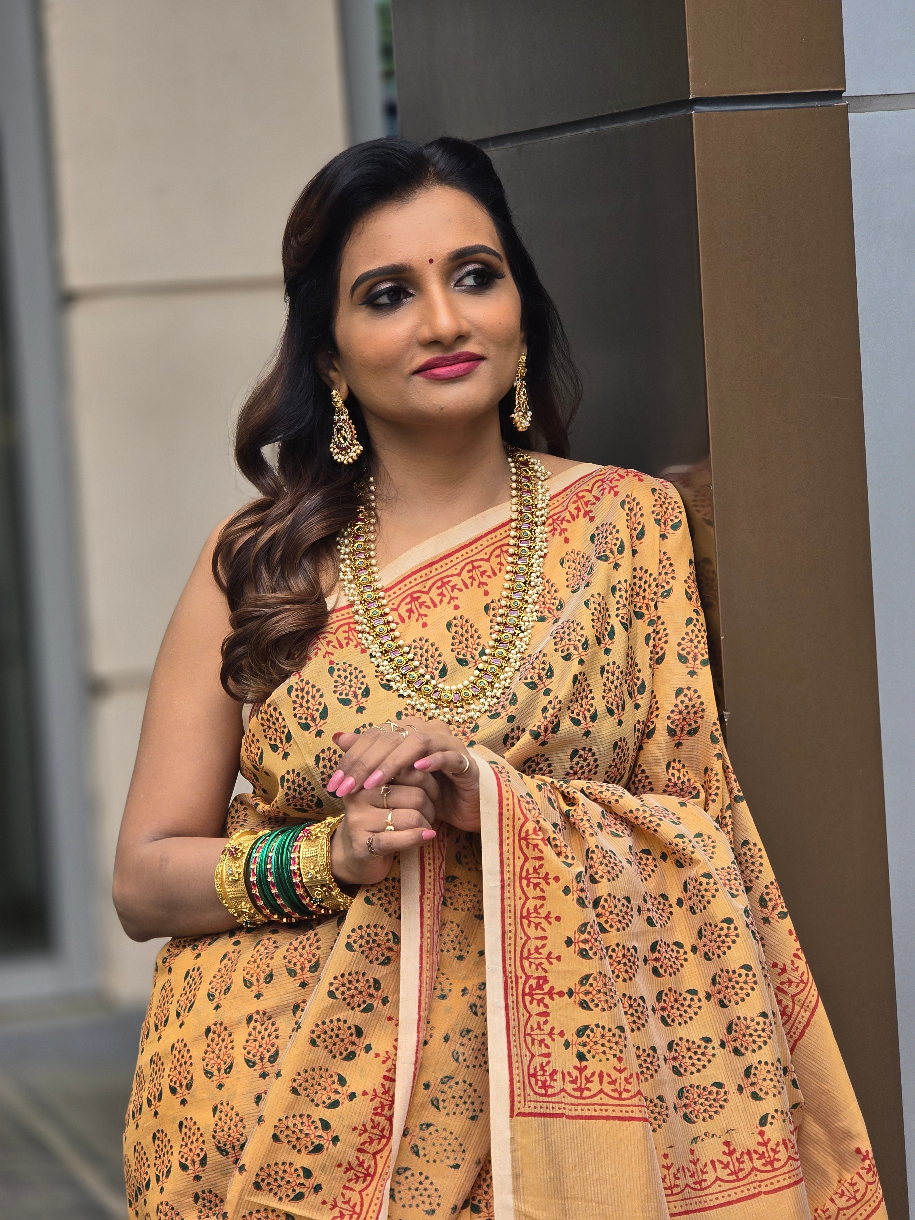 Hand-block printed sari