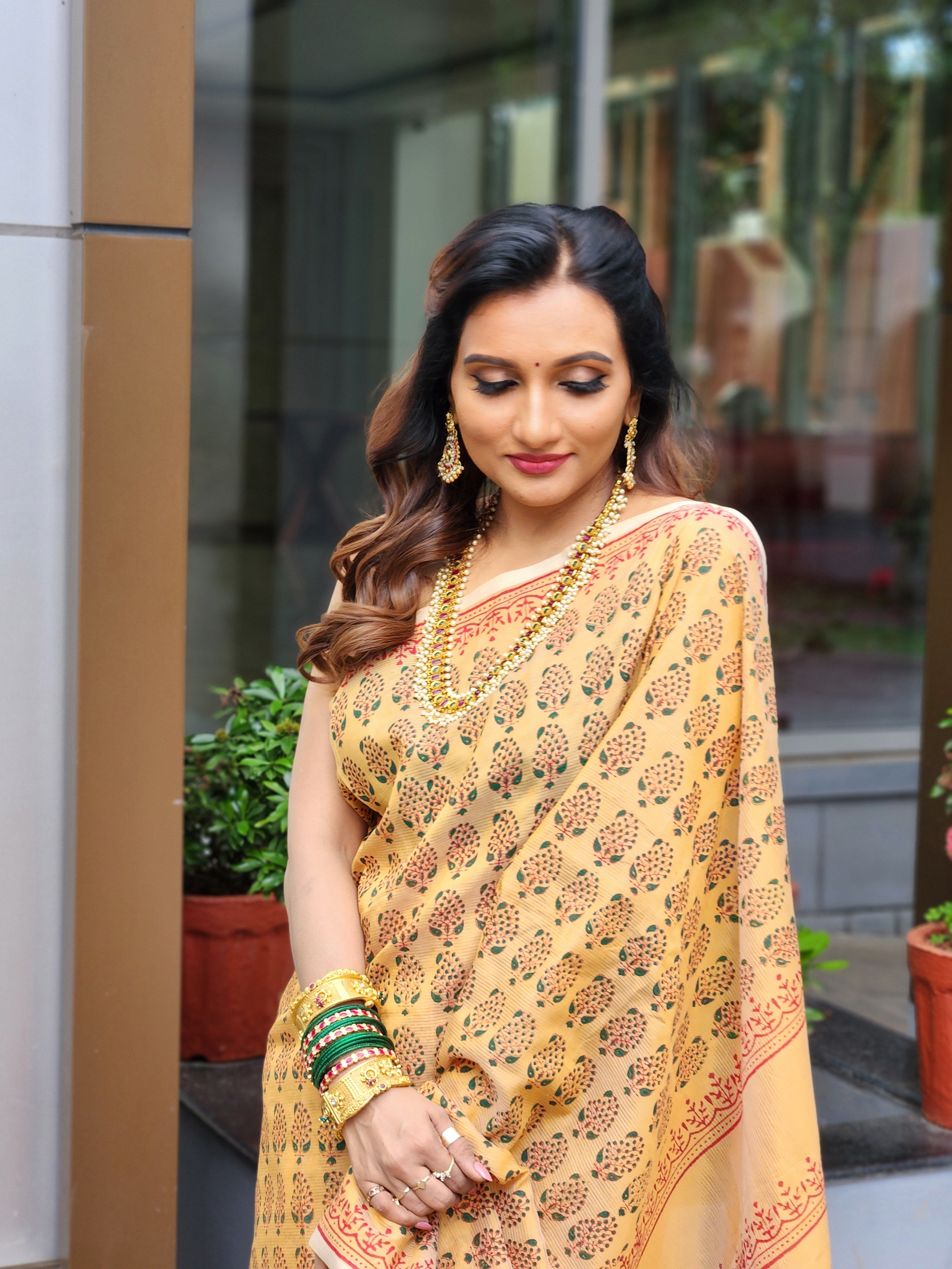 Hand-block printed sari