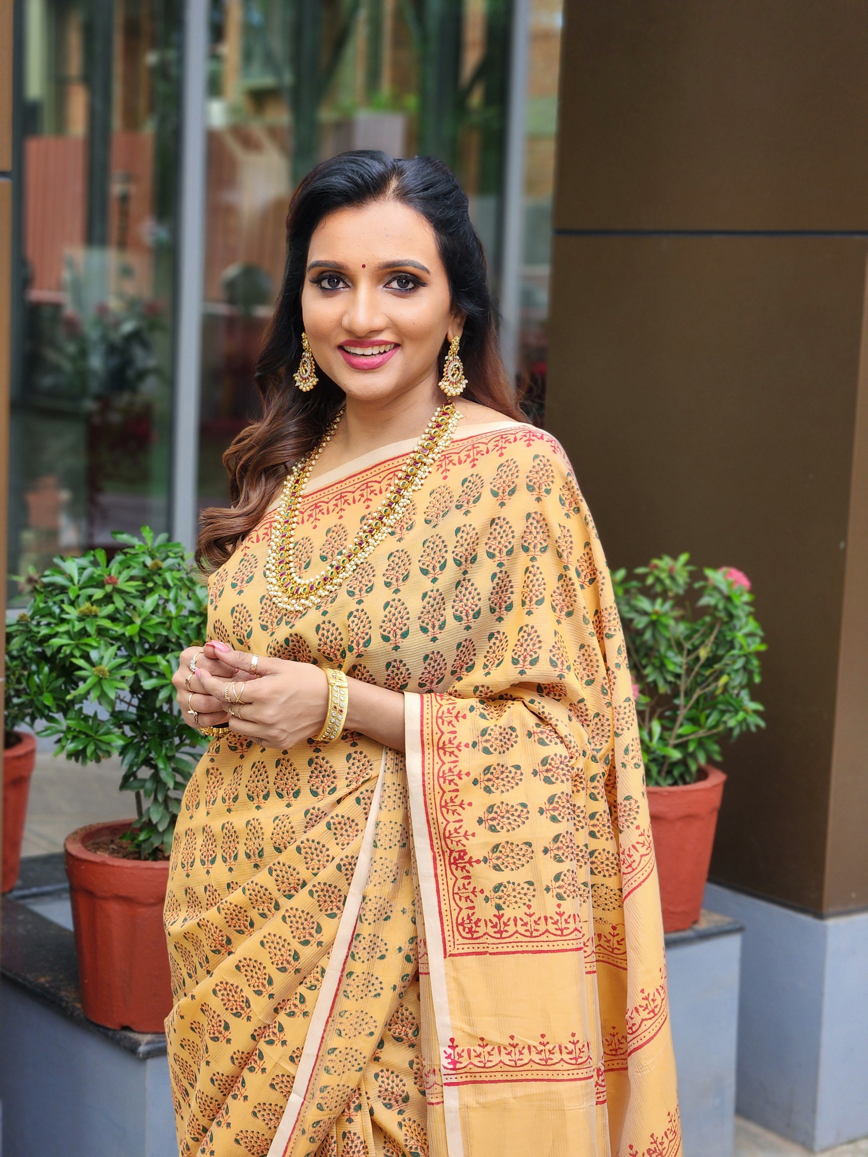 Hand-block printed sari