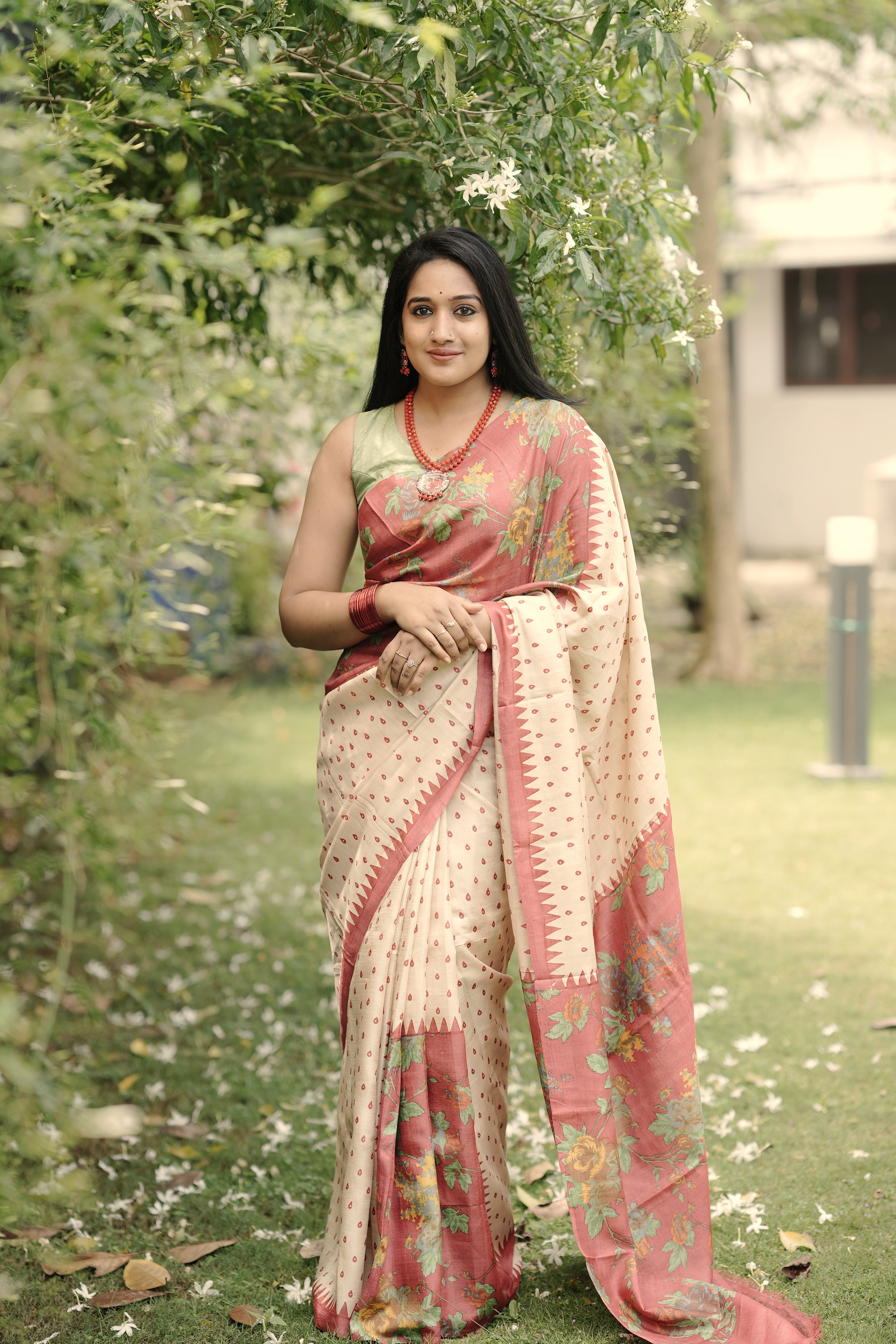 Tussar Silk Saree with floral saree