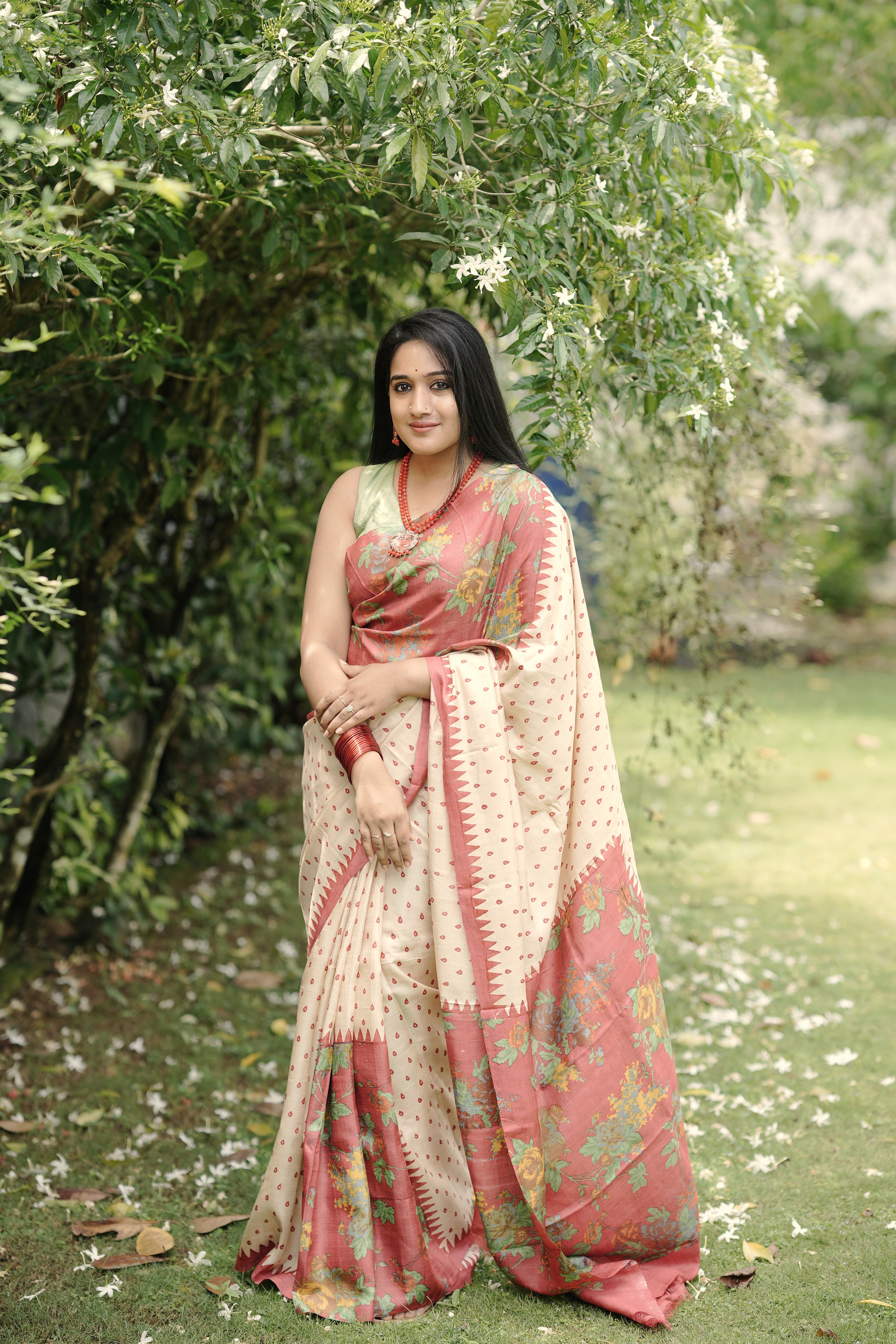 Tussar Silk Saree with floral saree