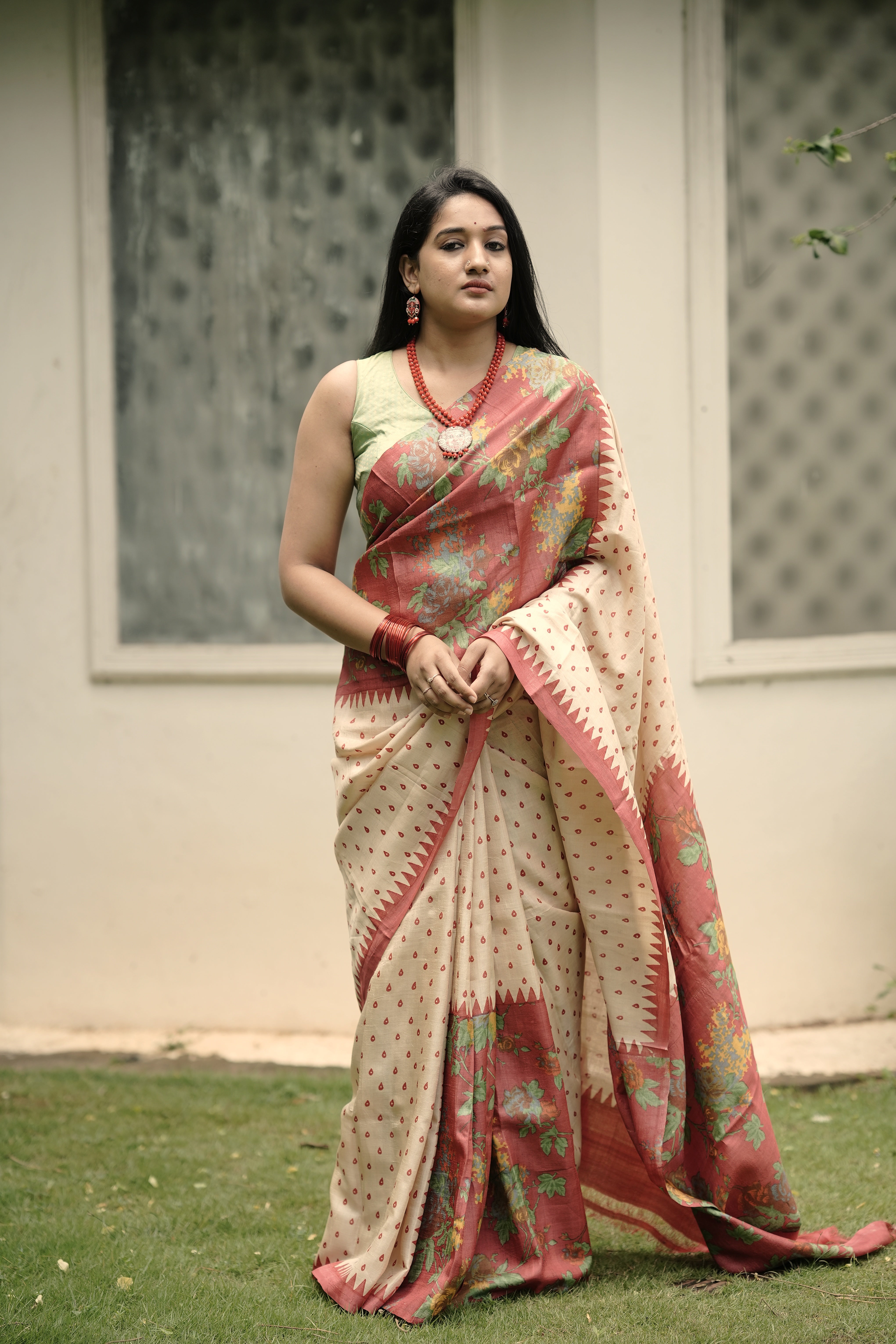 Tussar Silk Saree with floral saree