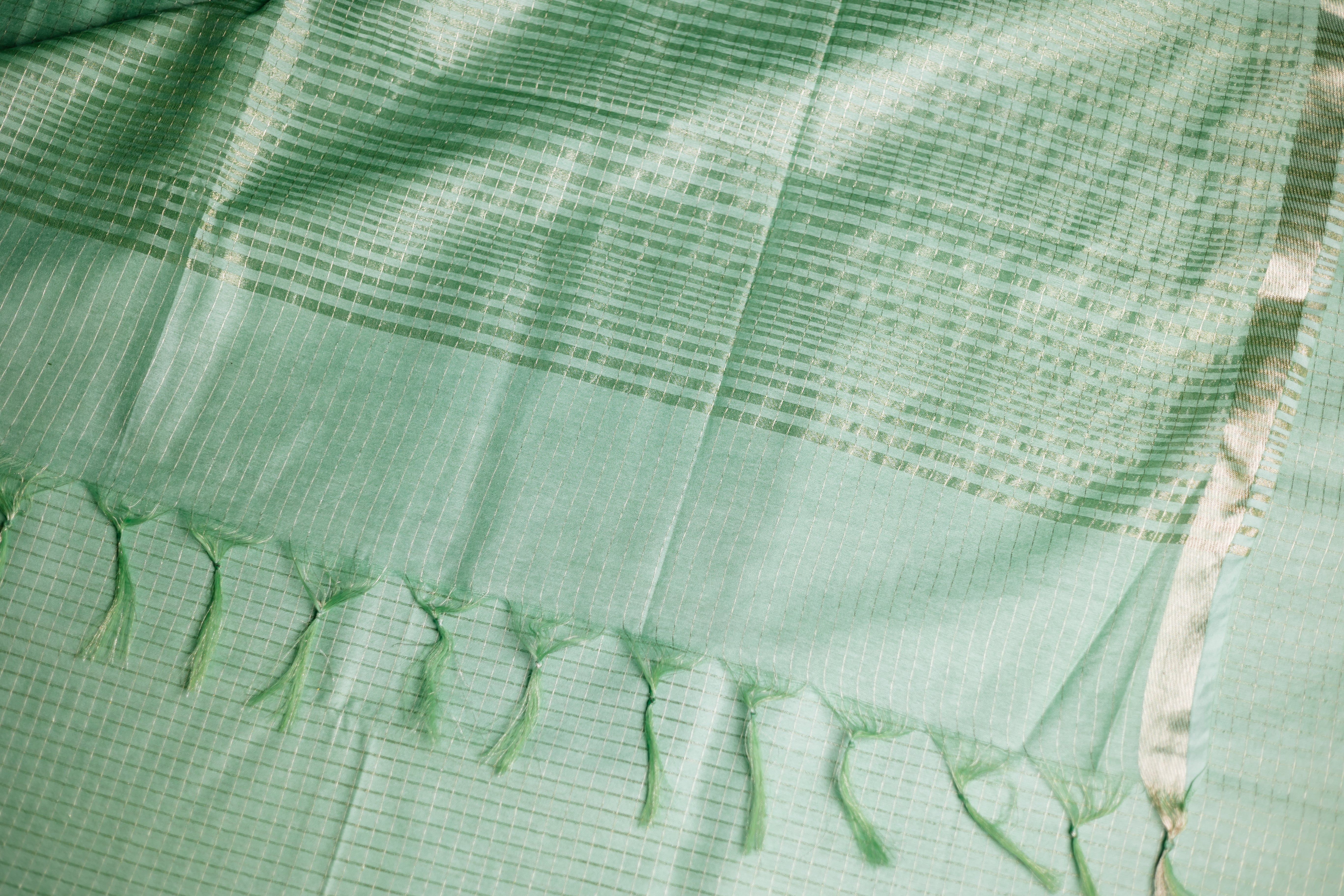 Light Green Saree with Kalamkari Blouse