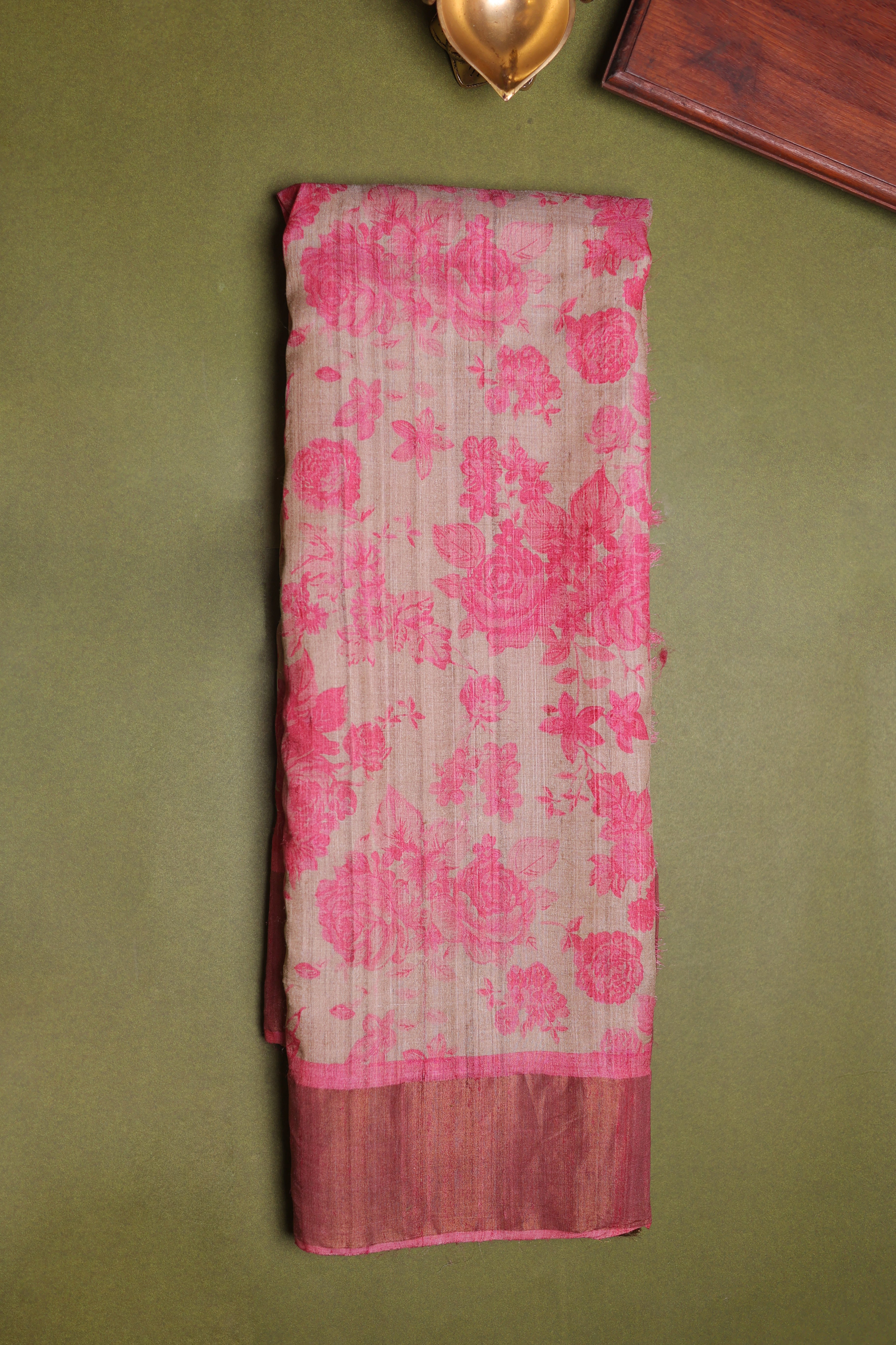 Pink and off white Tussar silk saree