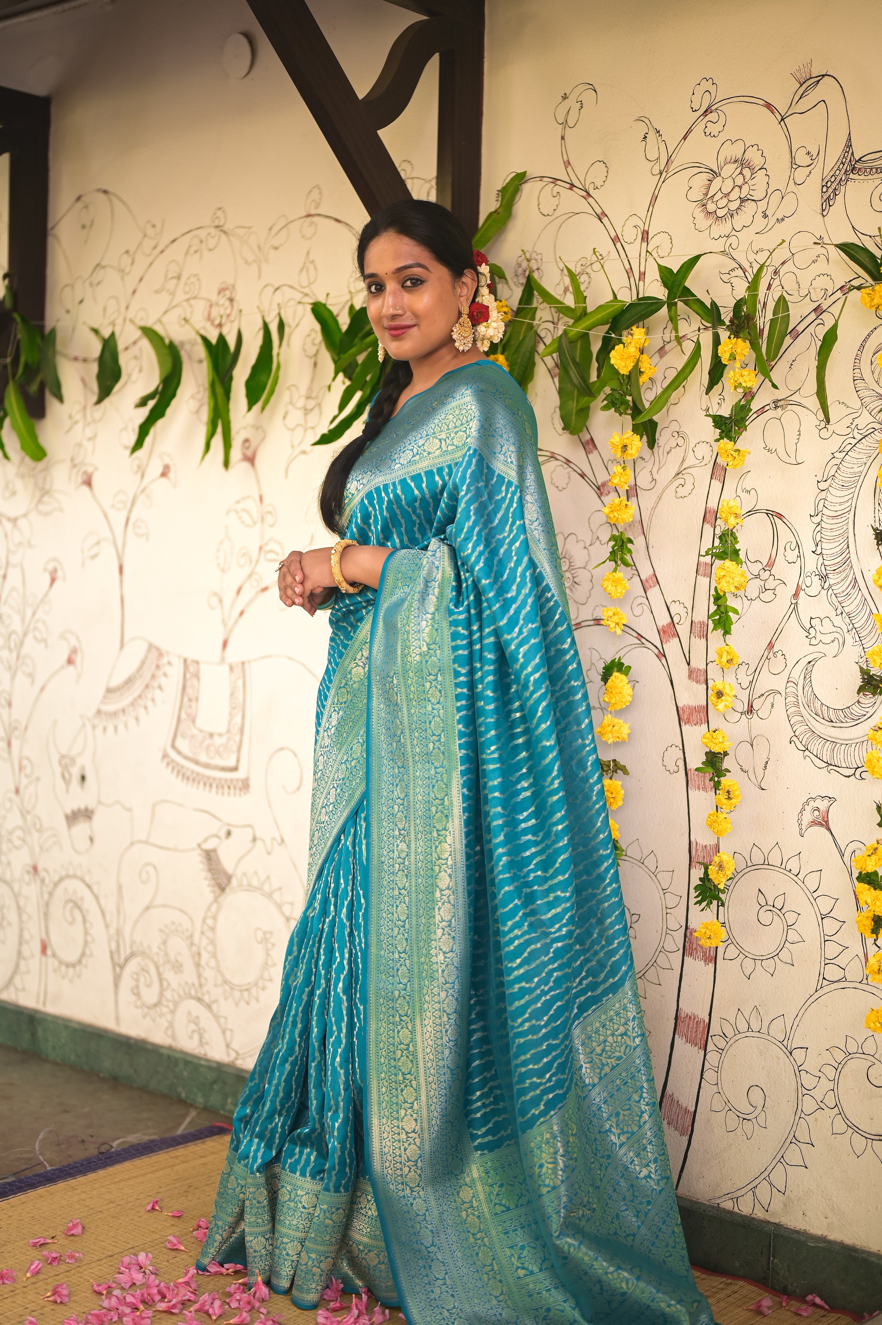 Rich blue banarasi saree