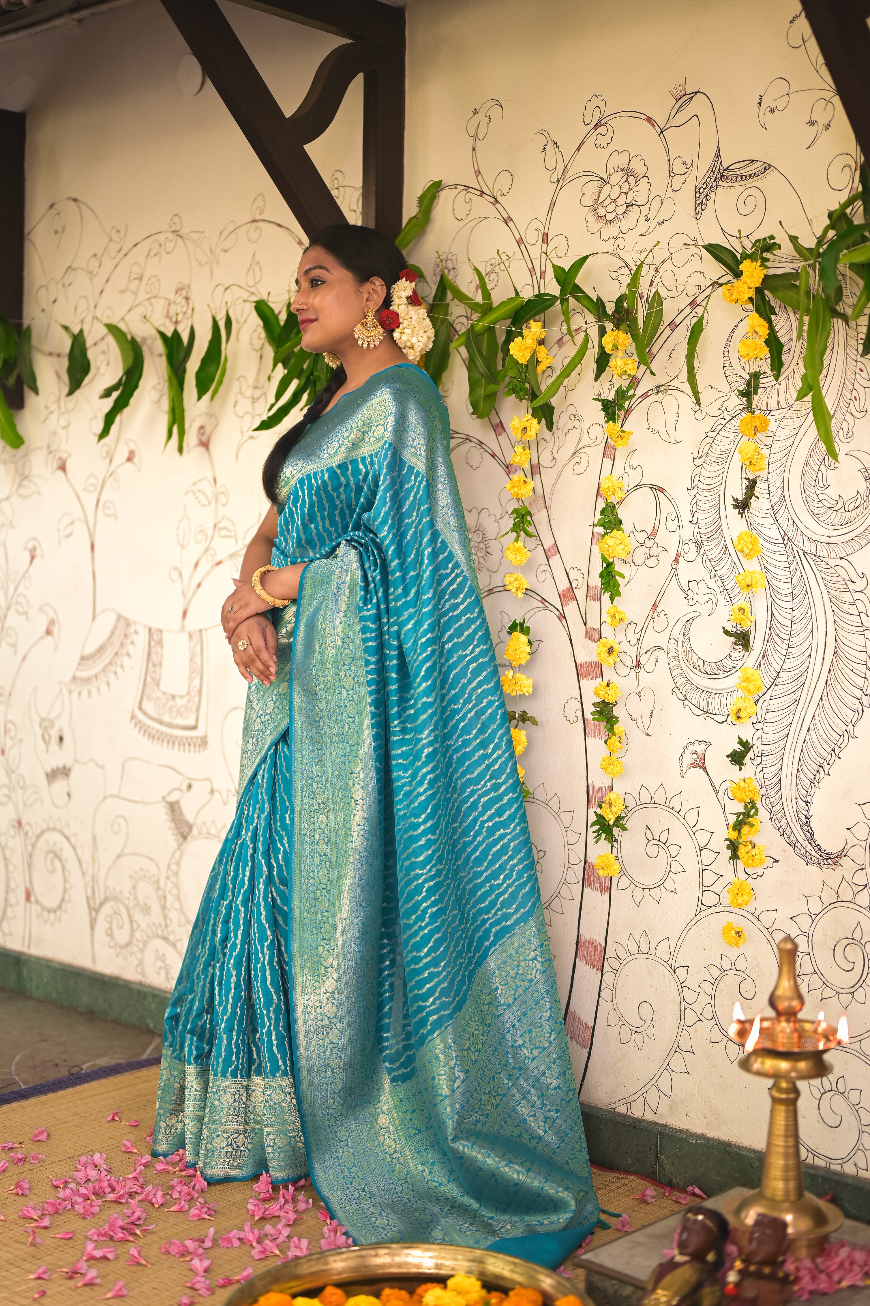 Rich blue banarasi saree