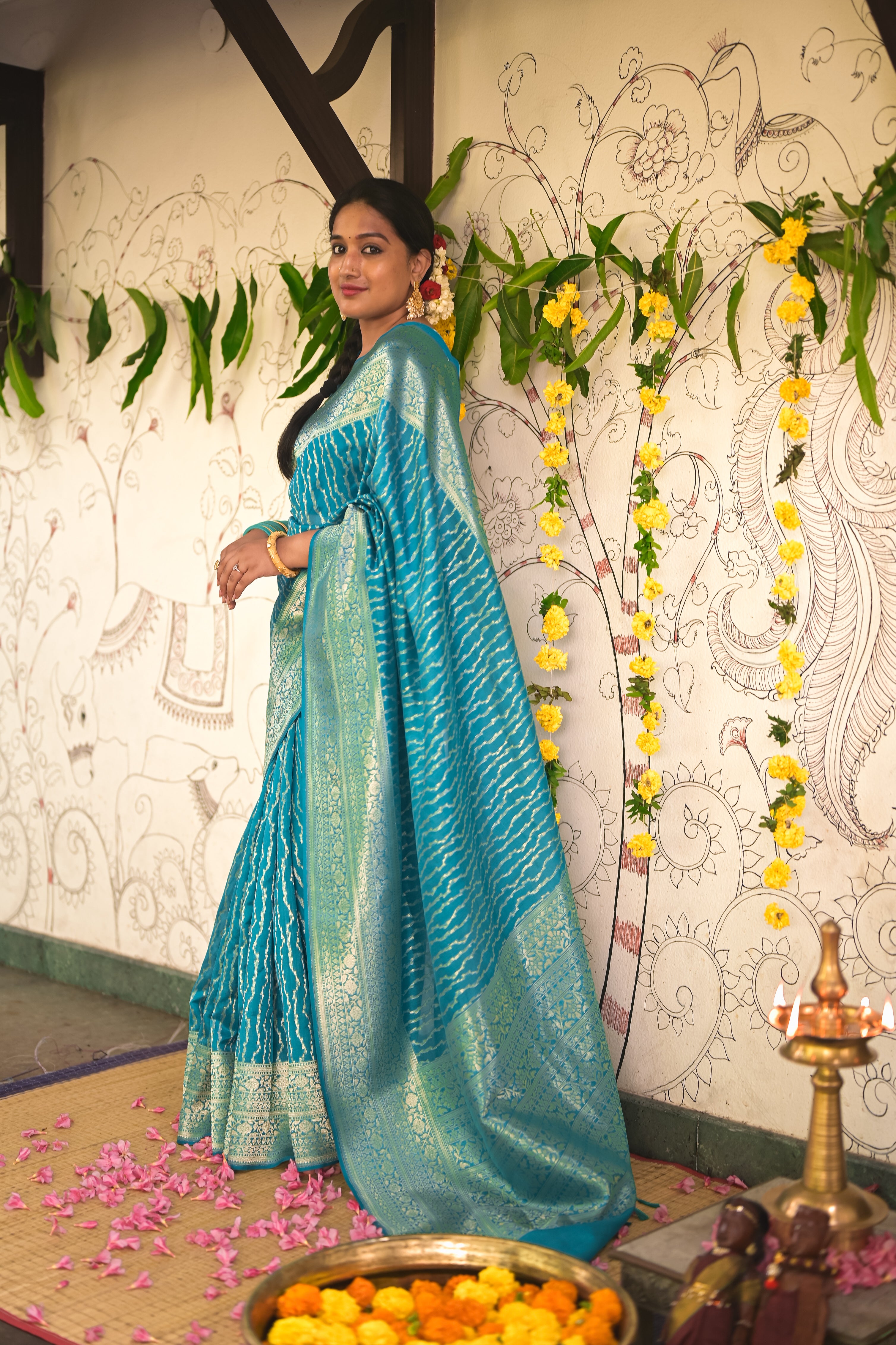 Rich blue banarasi saree