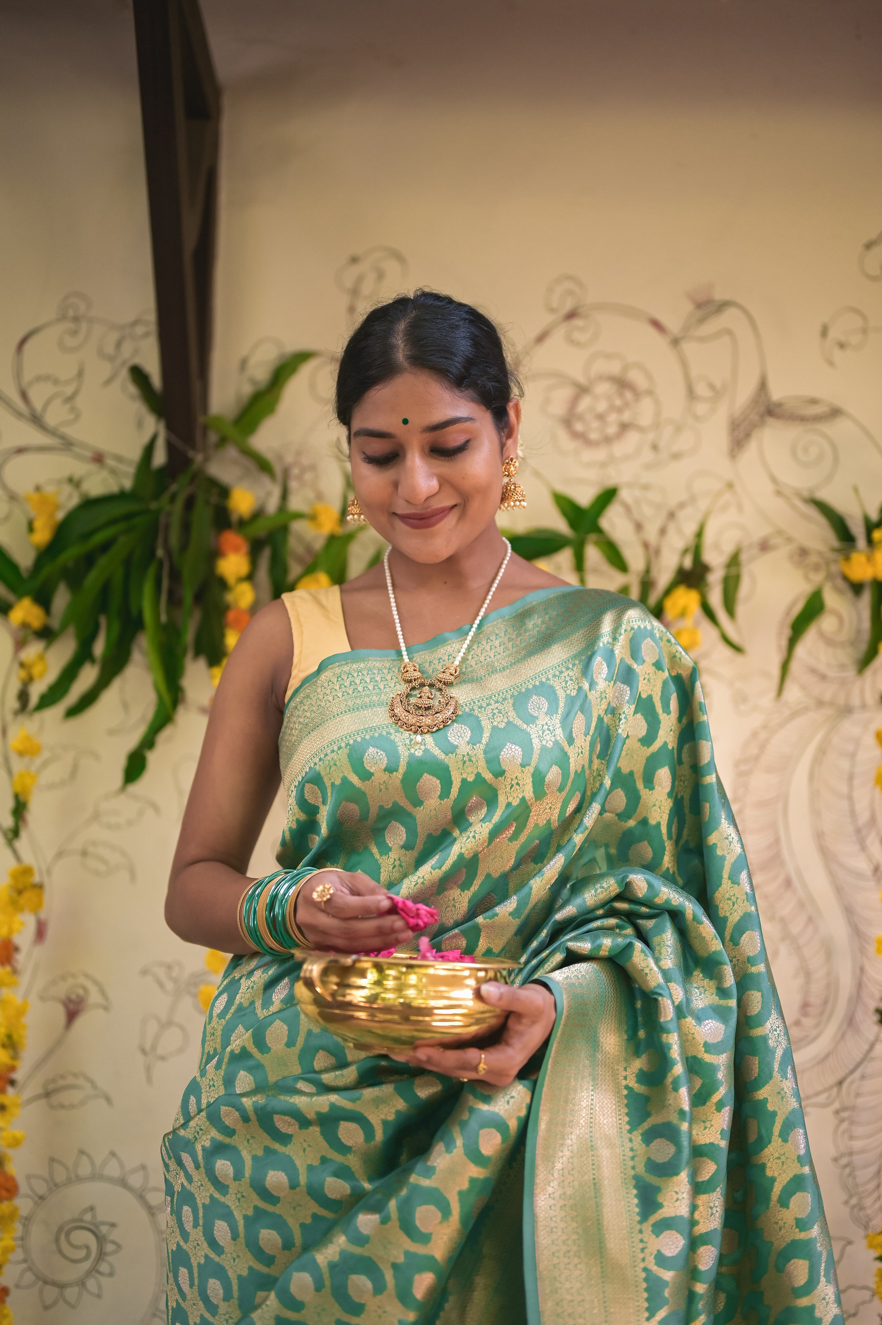 Aqua green Benares silk sari