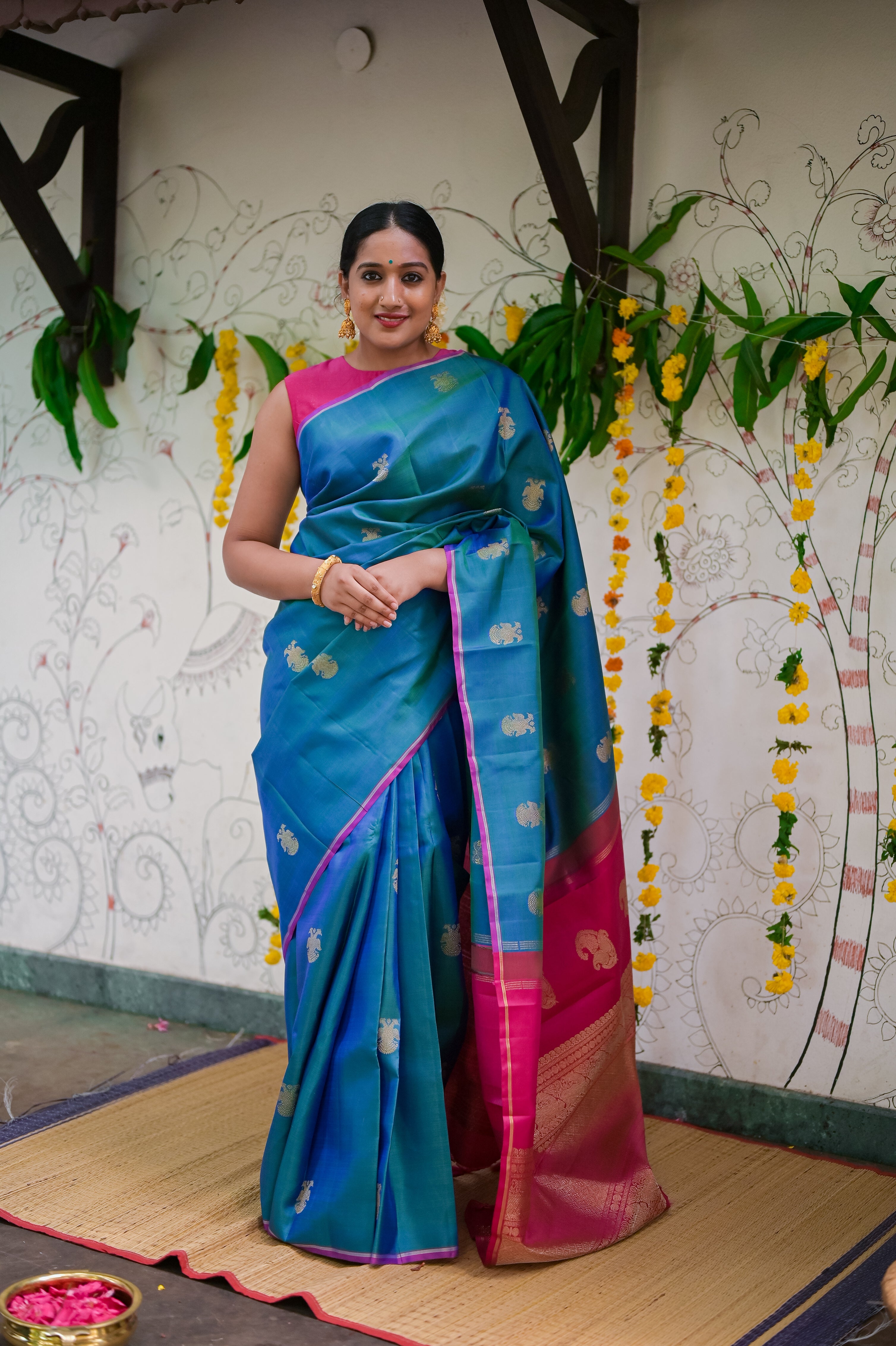 Peacock blue kanchivaram silk