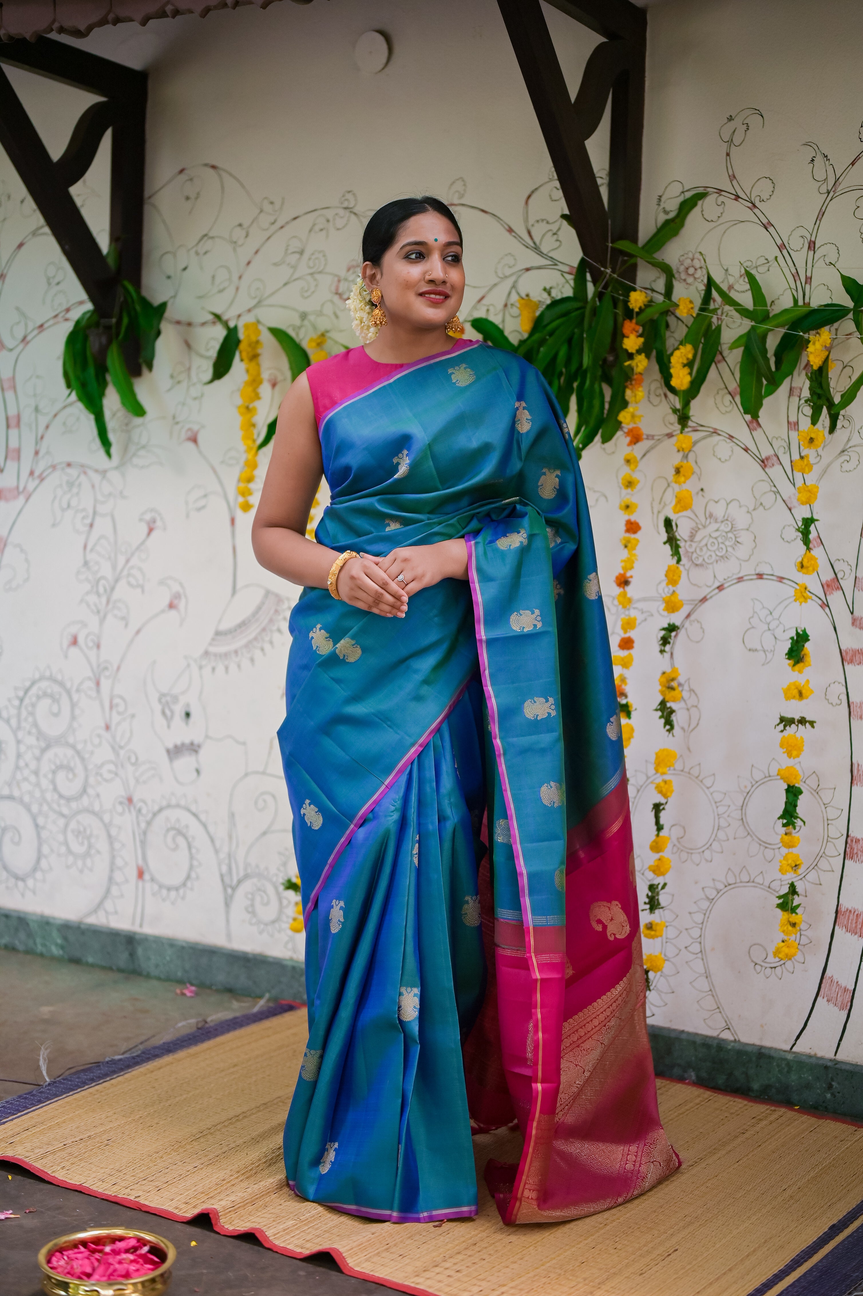 Peacock blue kanchivaram silk