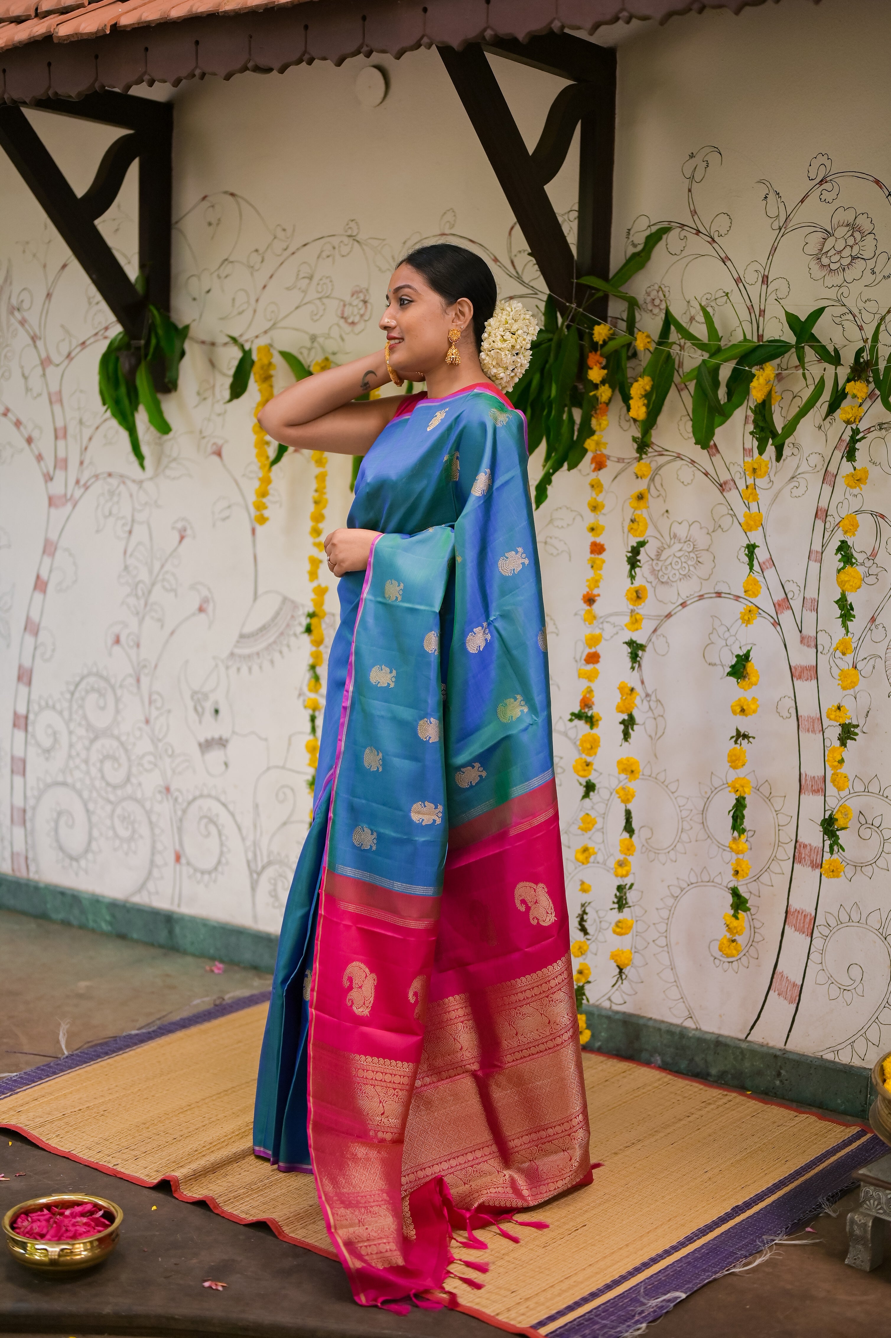 Peacock blue kanchivaram silk