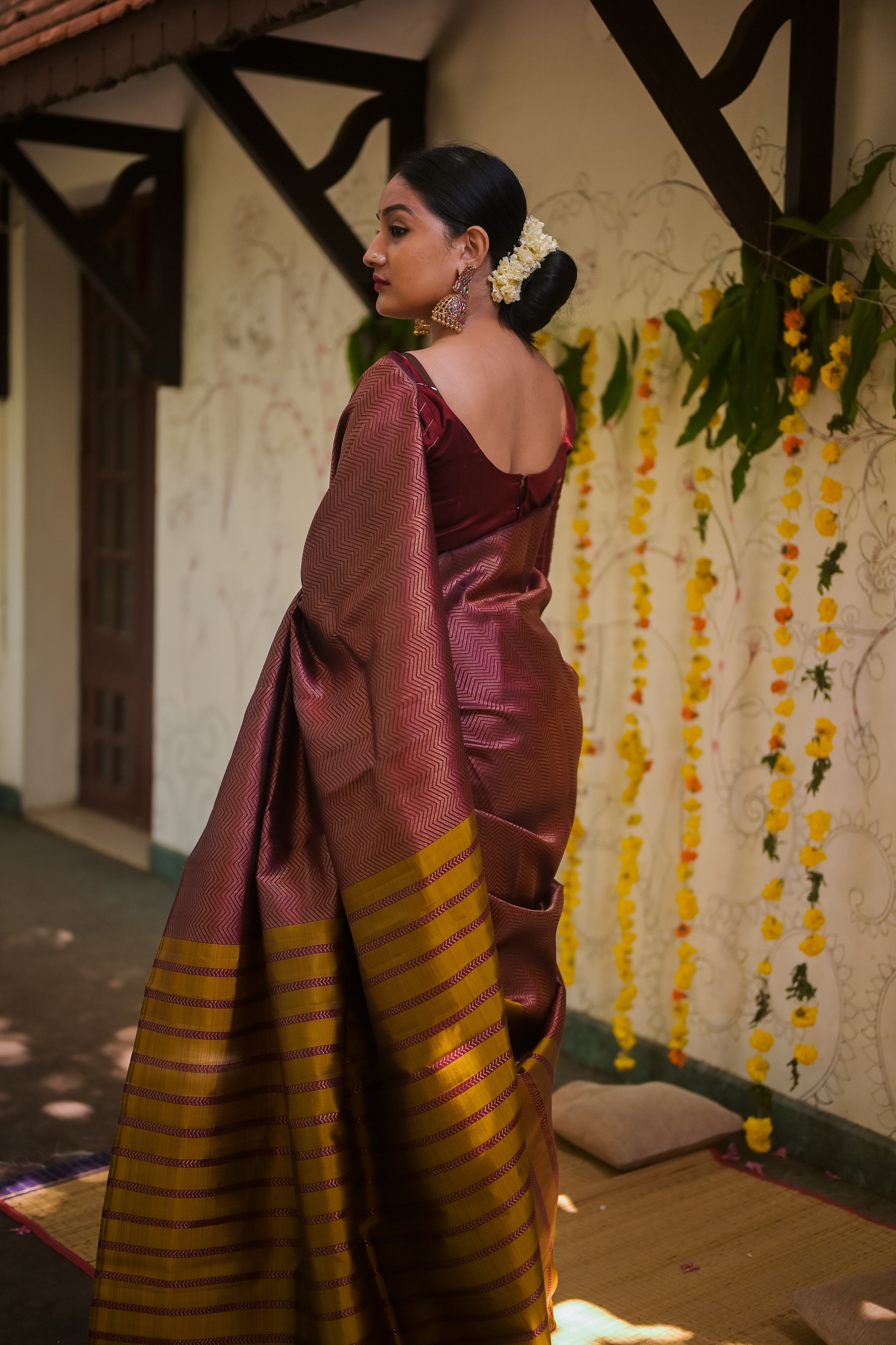 Kanjivaram sari with chevron brocade saree