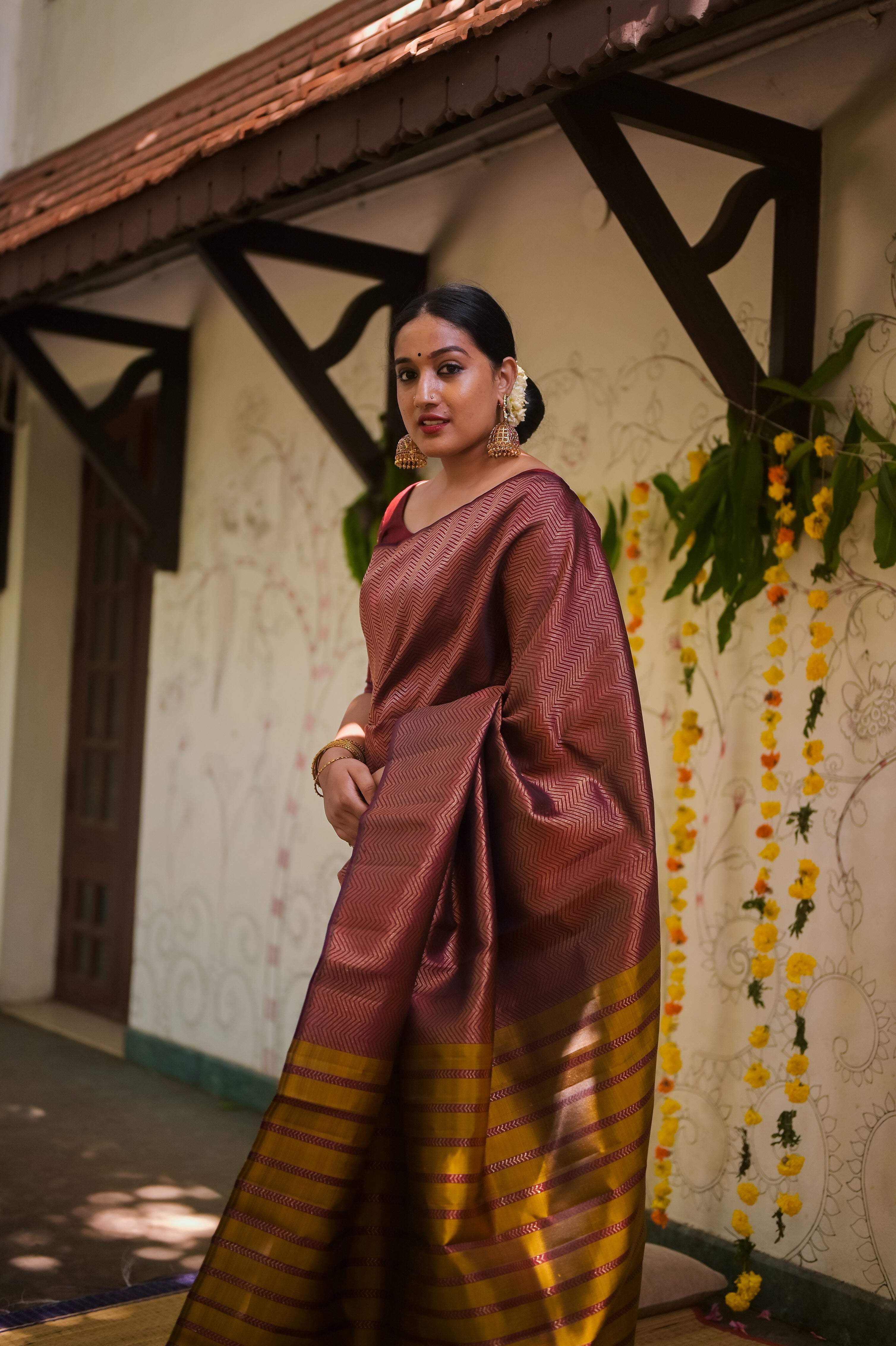 Kanjivaram sari with chevron brocade saree