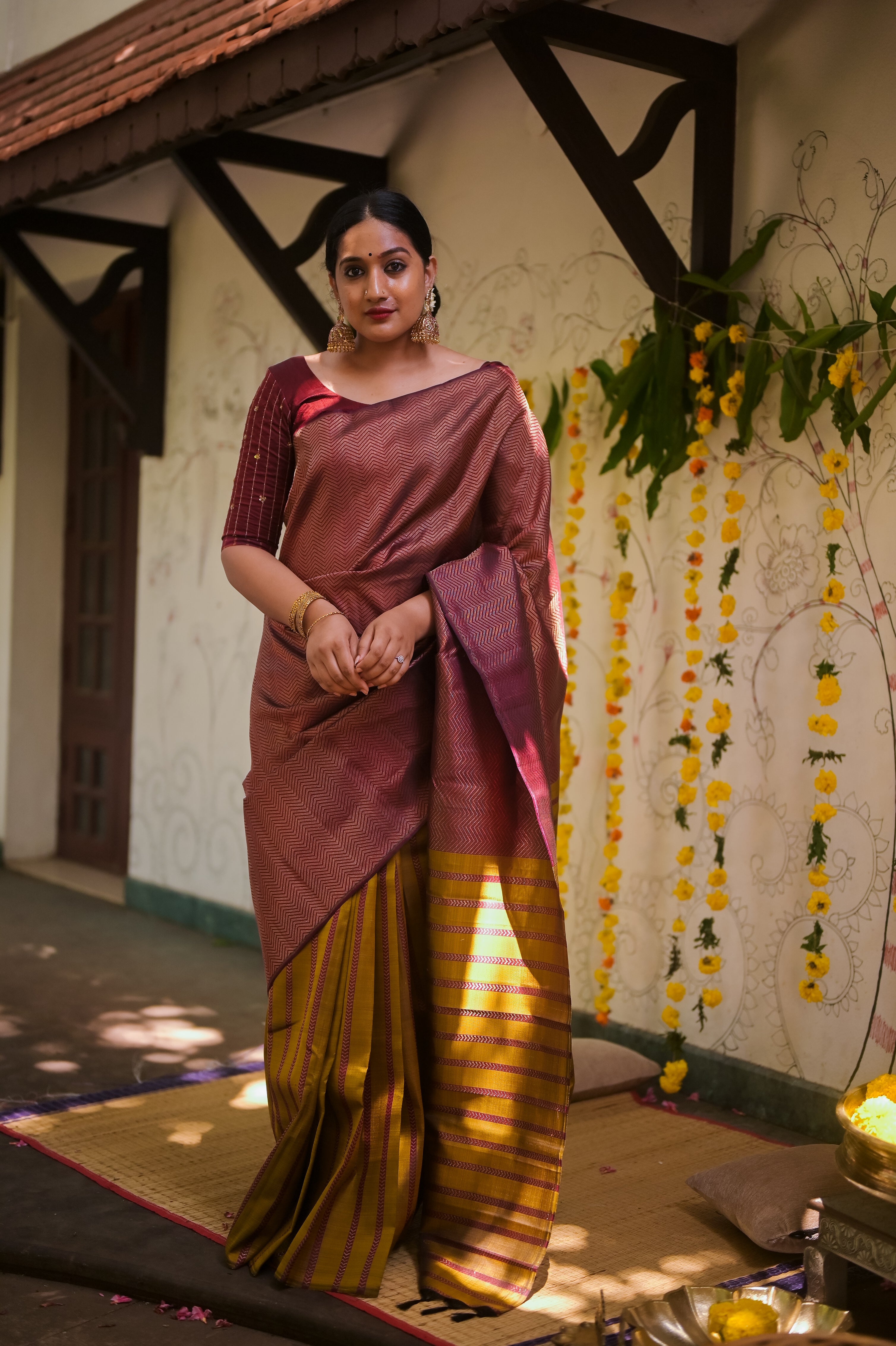 Kanjivaram sari with chevron brocade saree