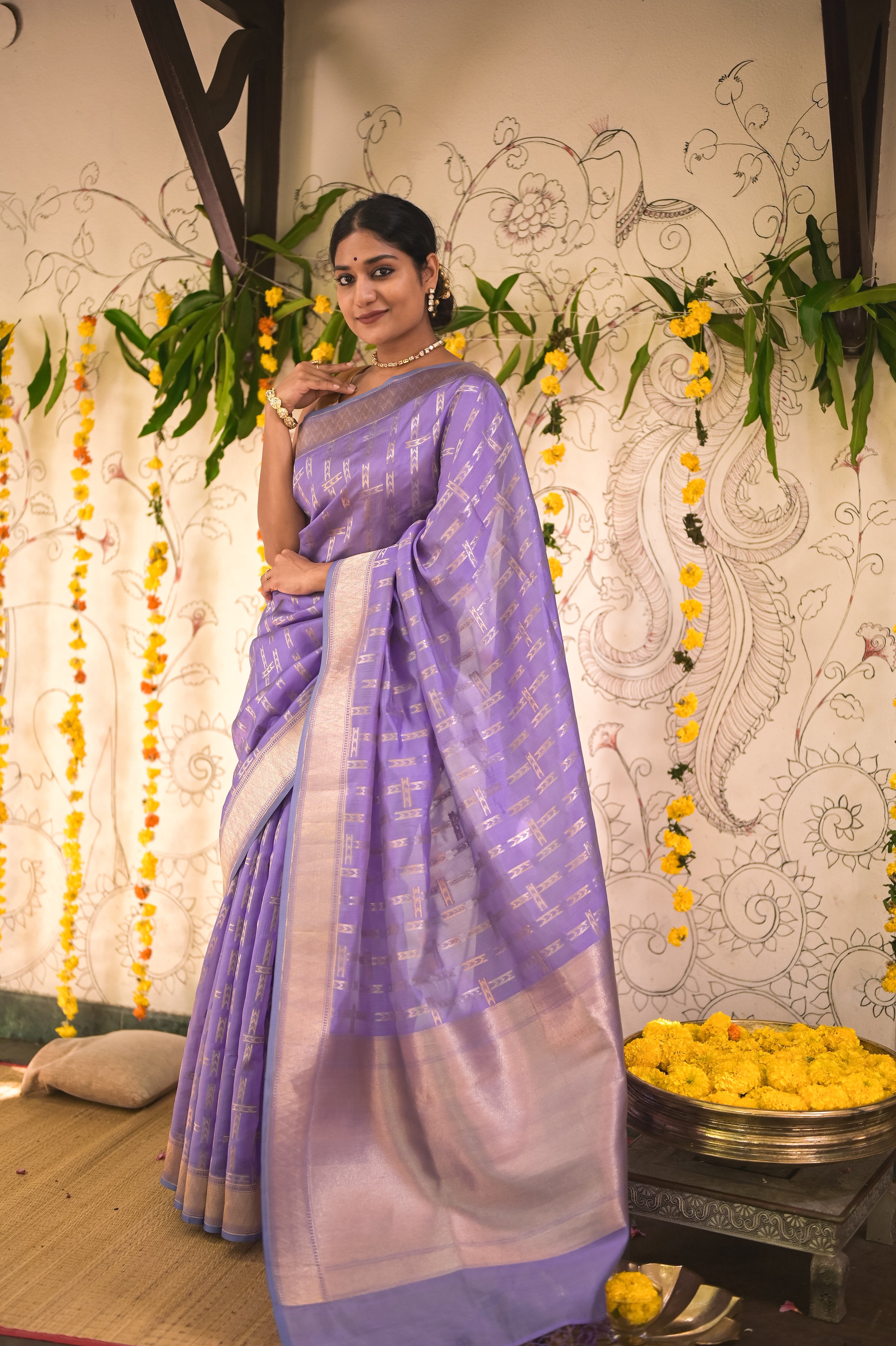 Lavender Banaras silk saree