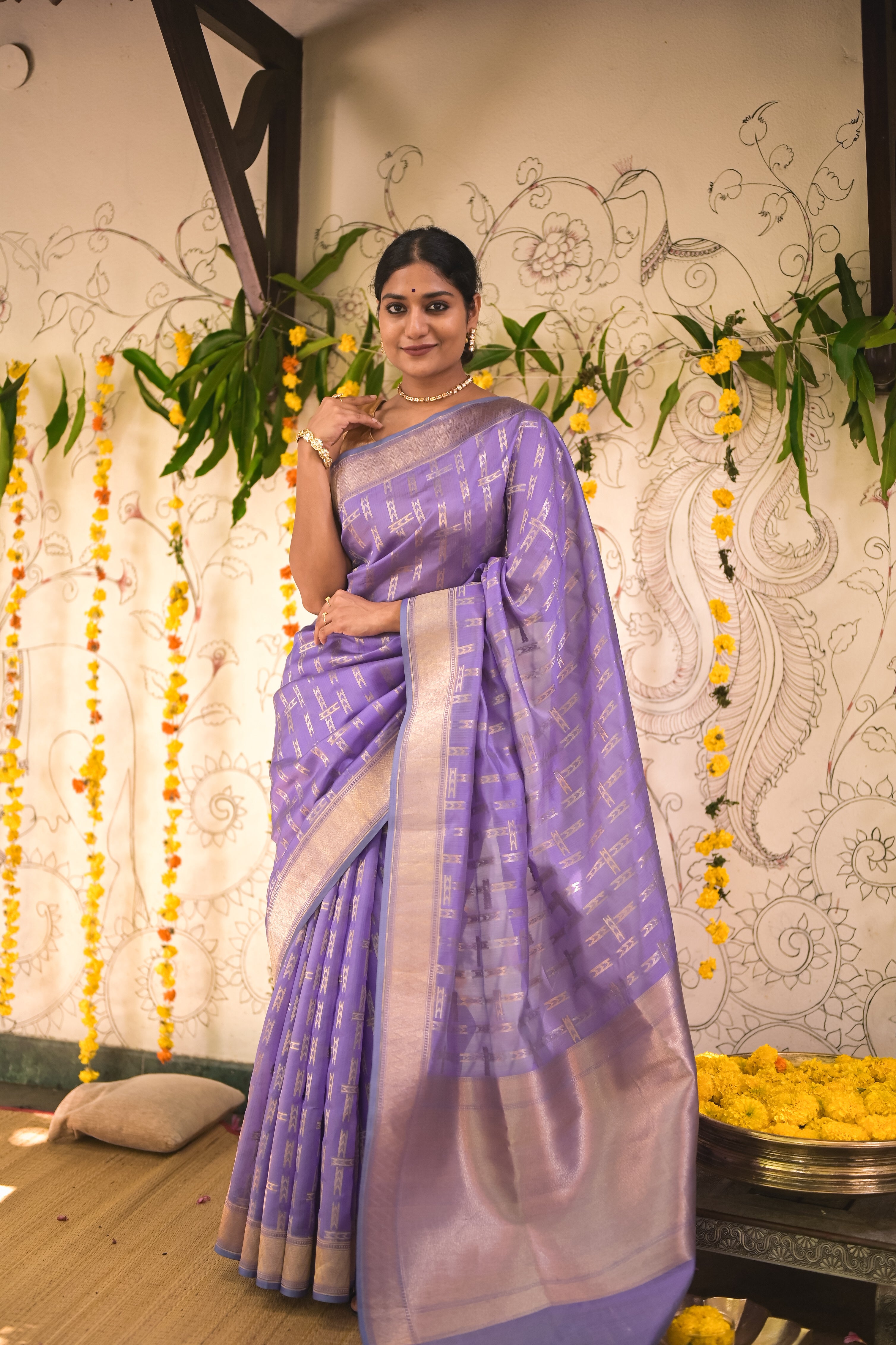 Lavender Banaras silk saree