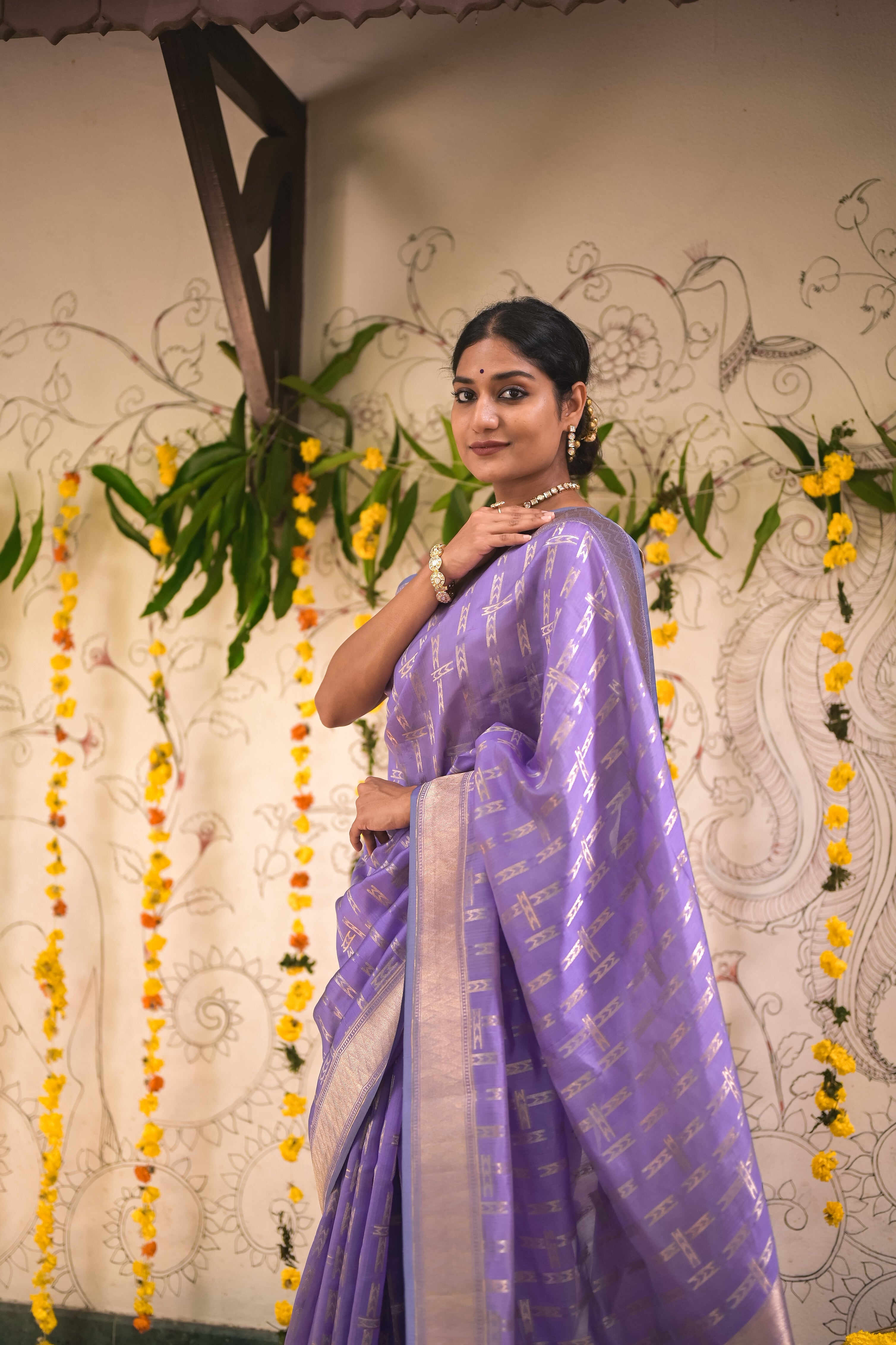 Lavender Banaras silk saree