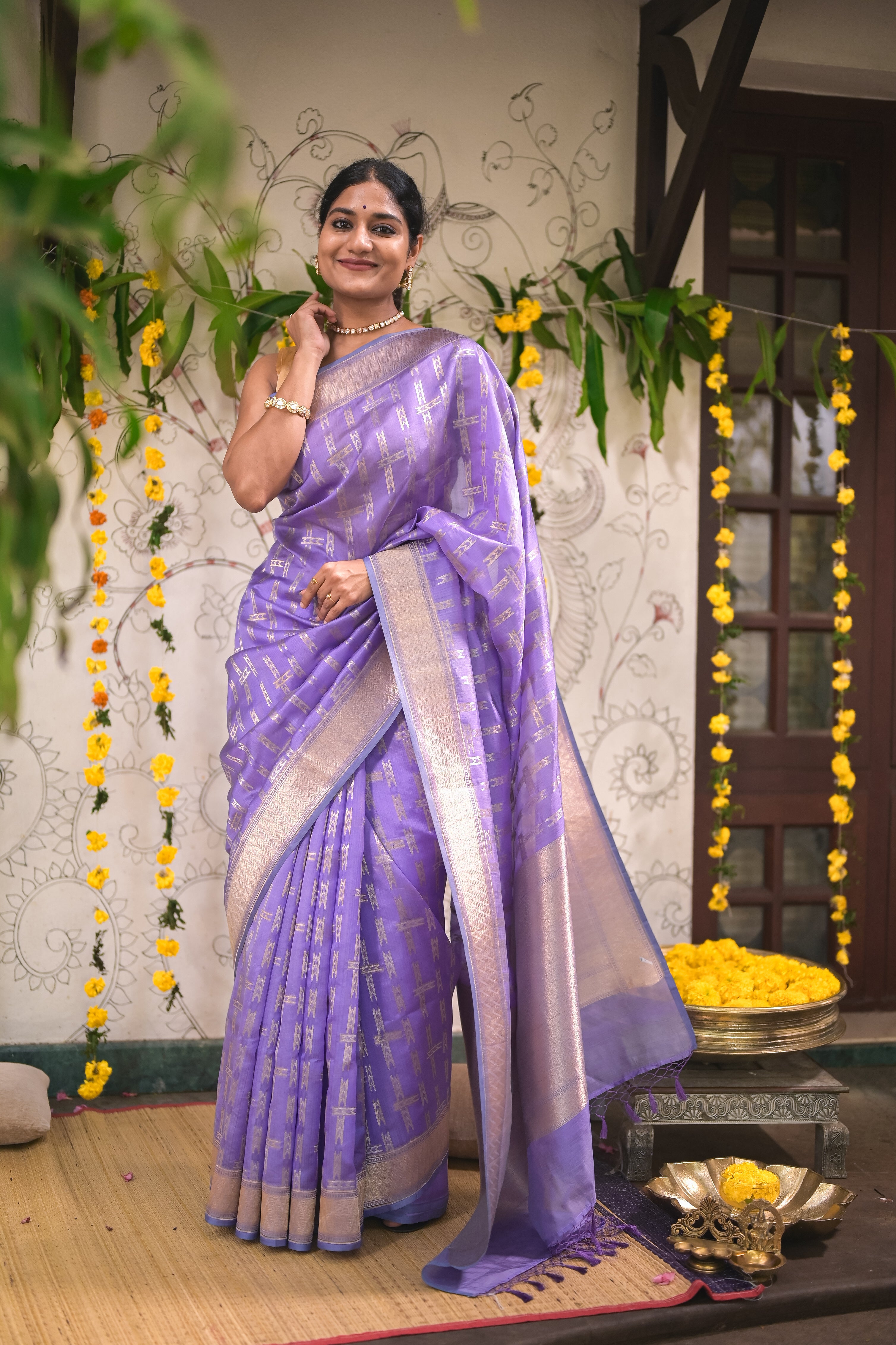 Lavender Banaras silk saree