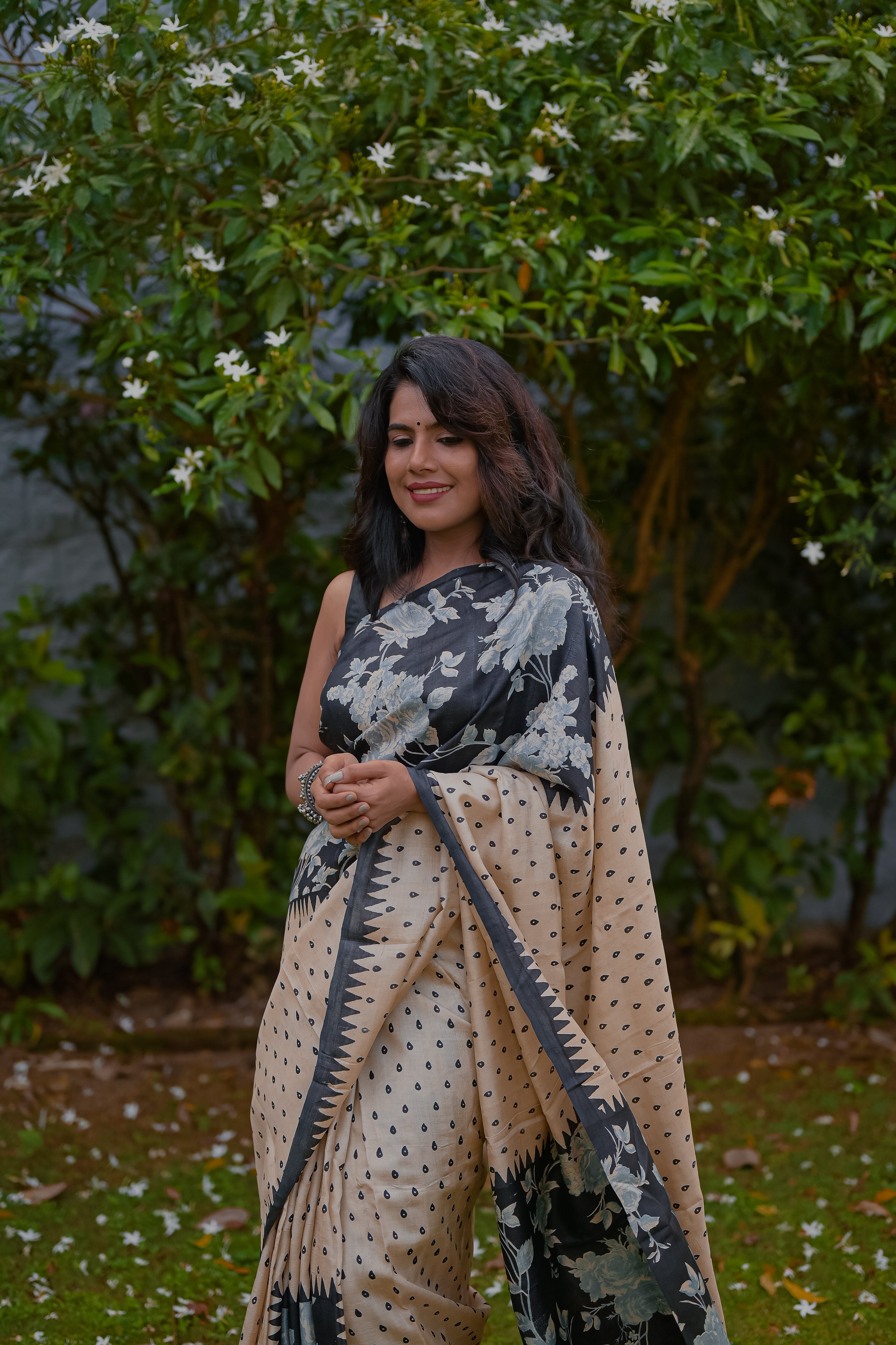 Lnky black Tussar silk saree