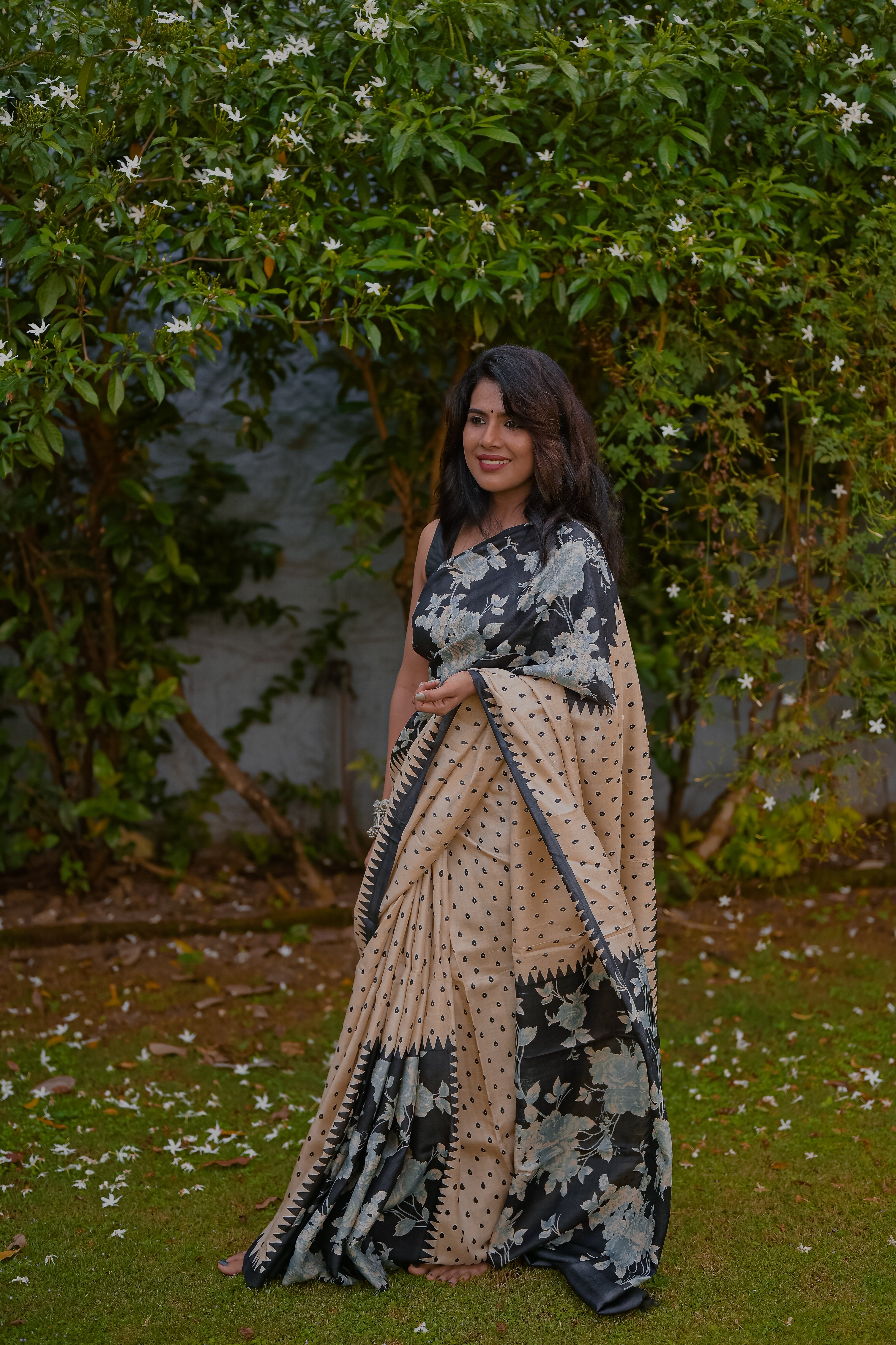 Lnky black Tussar silk saree