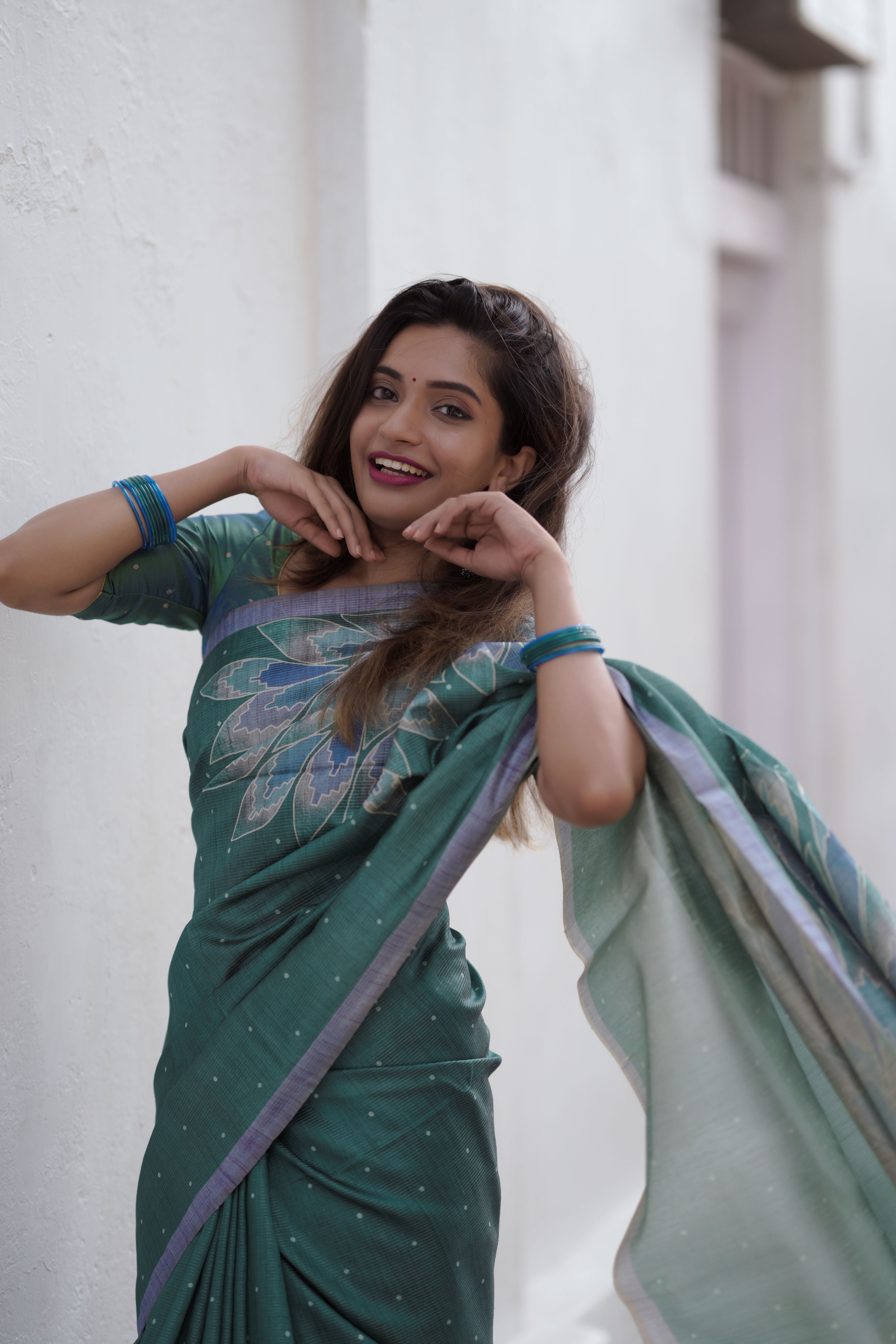 Floral green saree