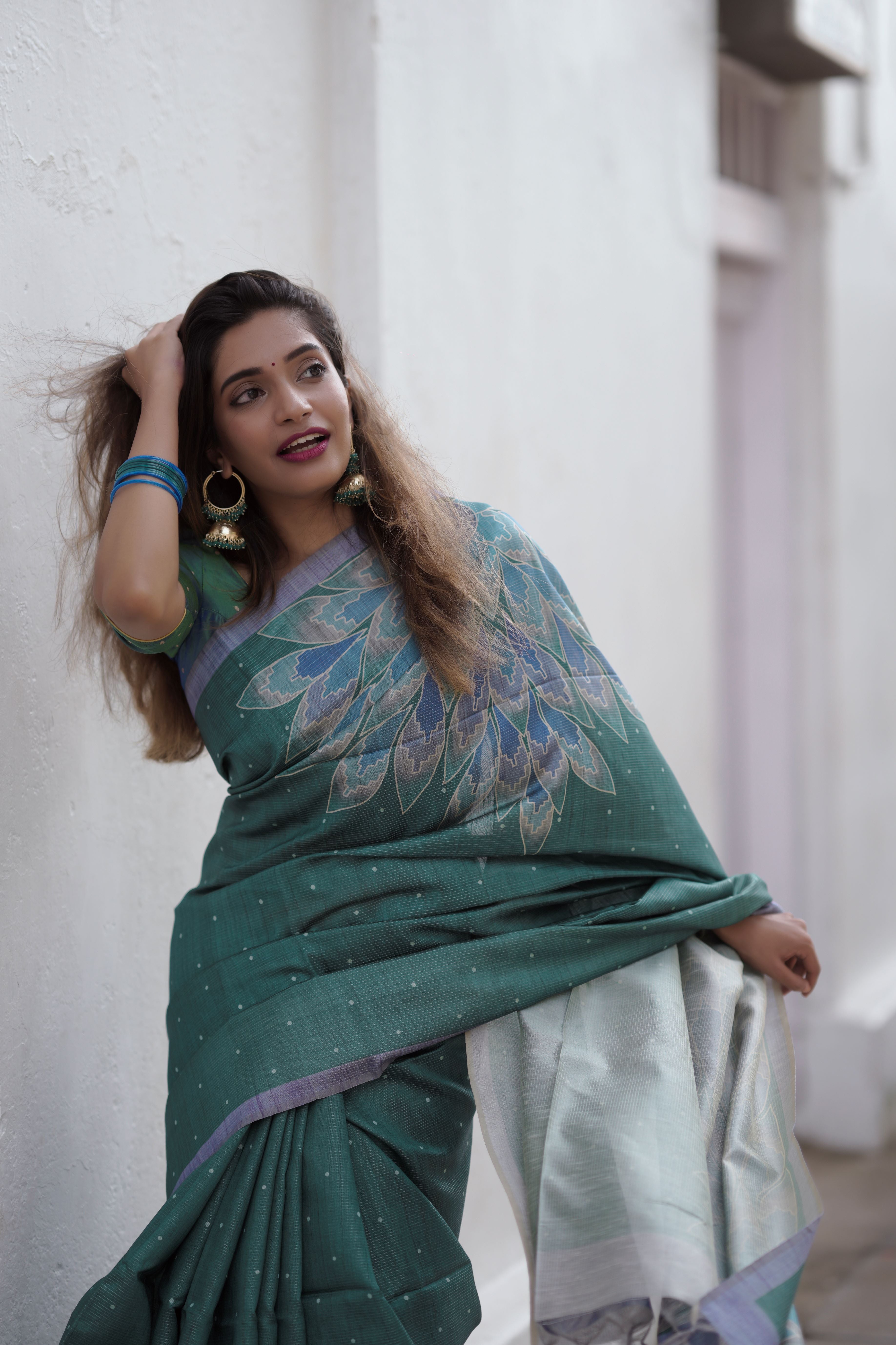 Floral green saree