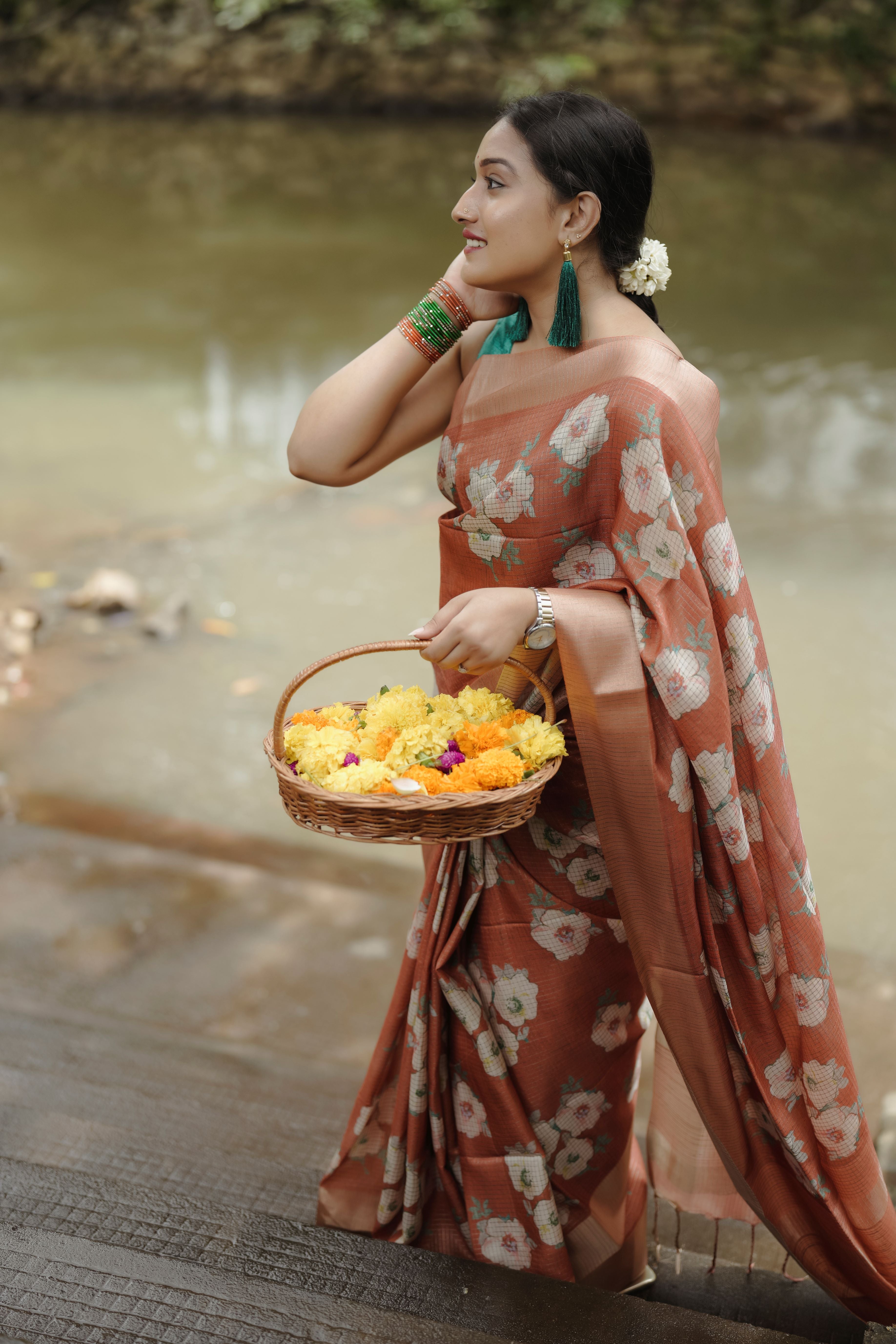 Brown Floral Sari