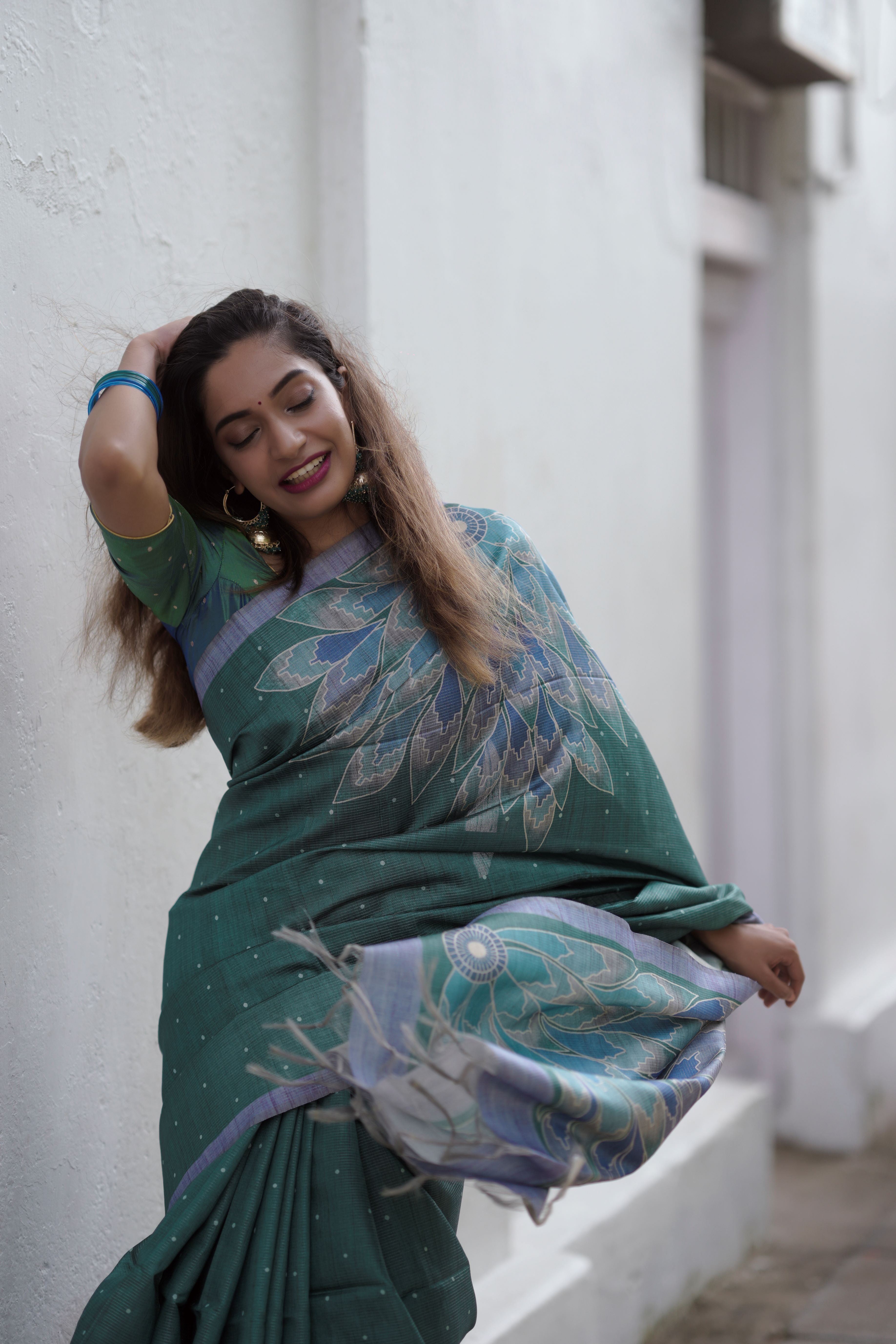 Floral green saree