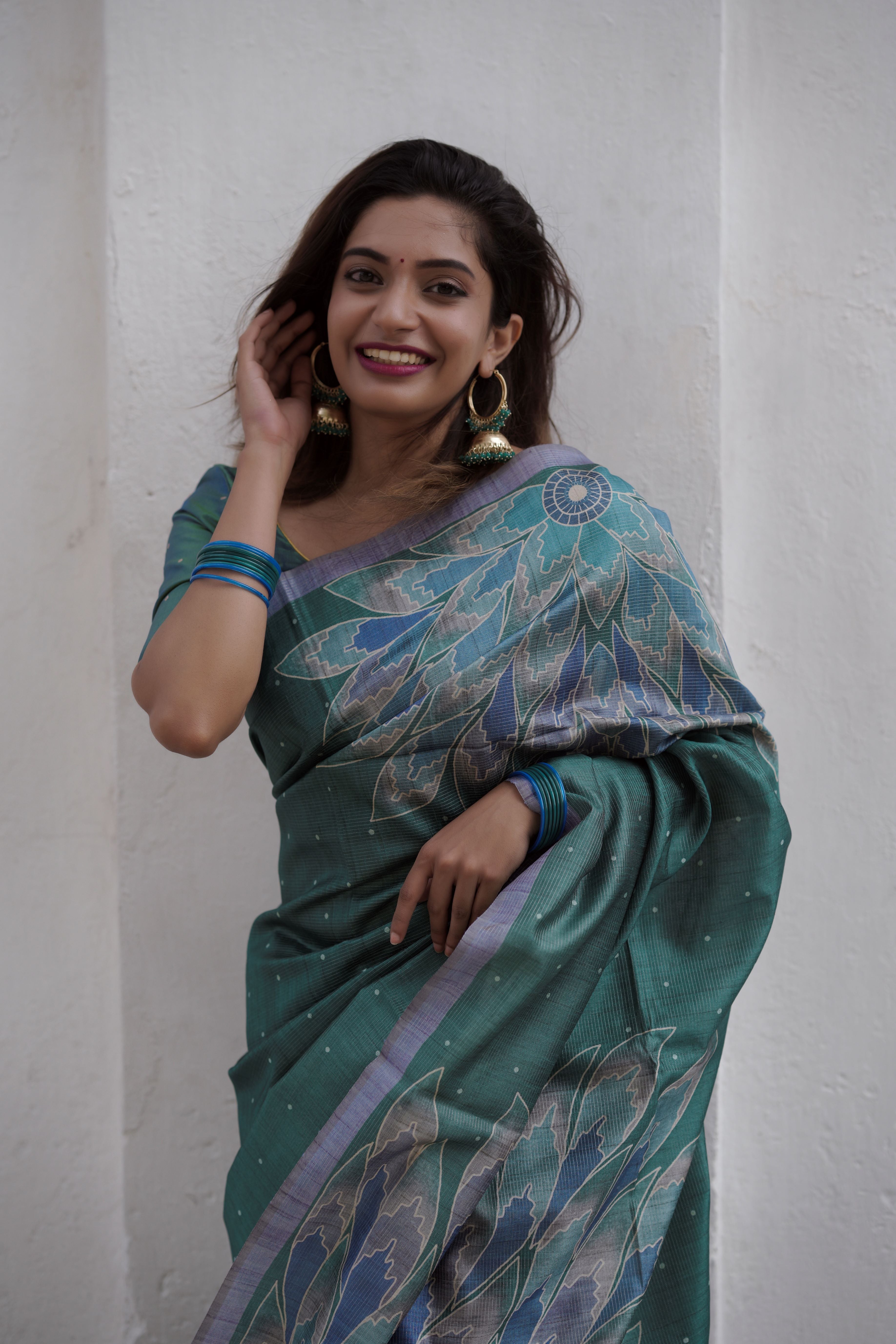 Floral green saree