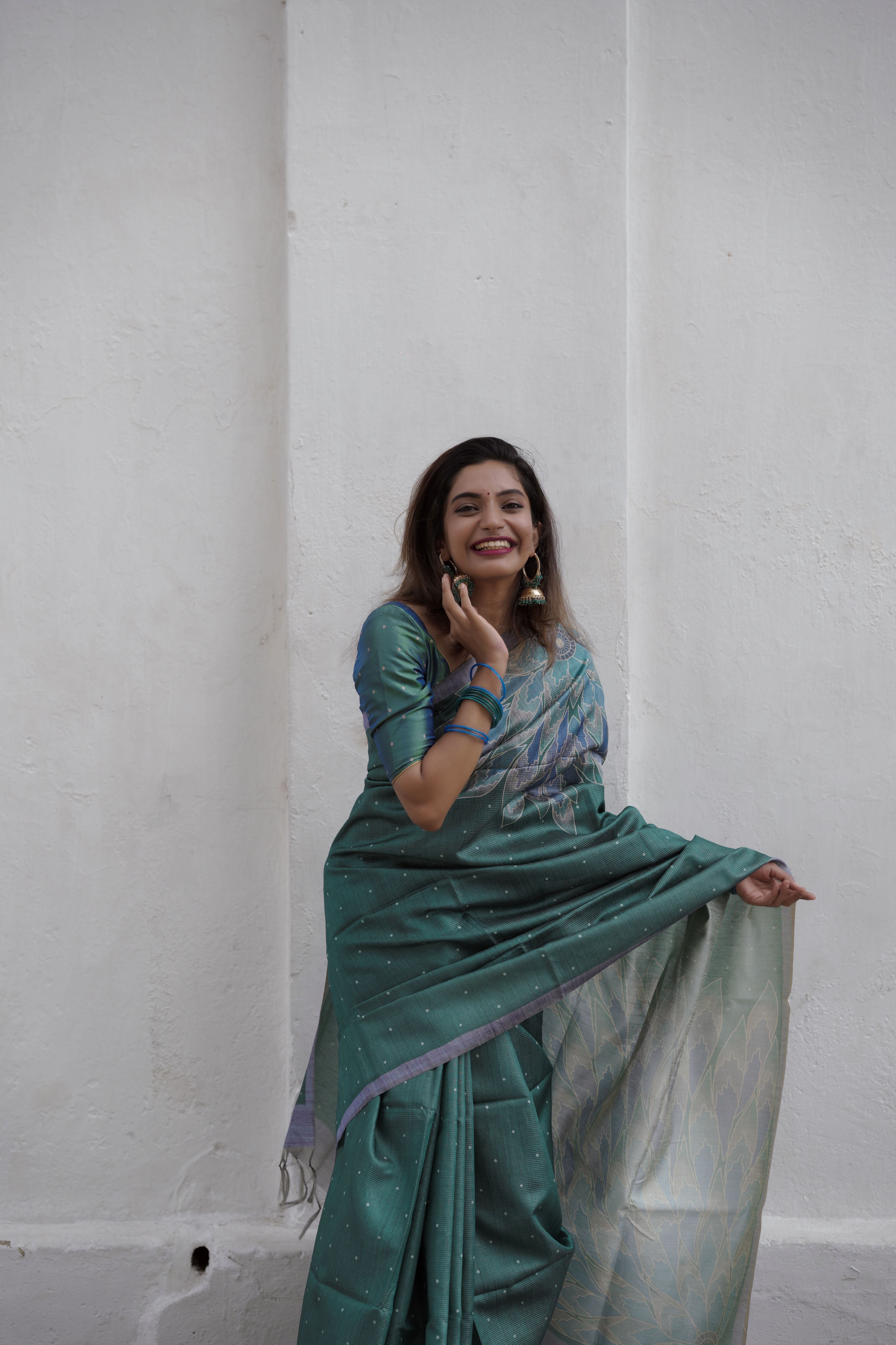 Floral green saree