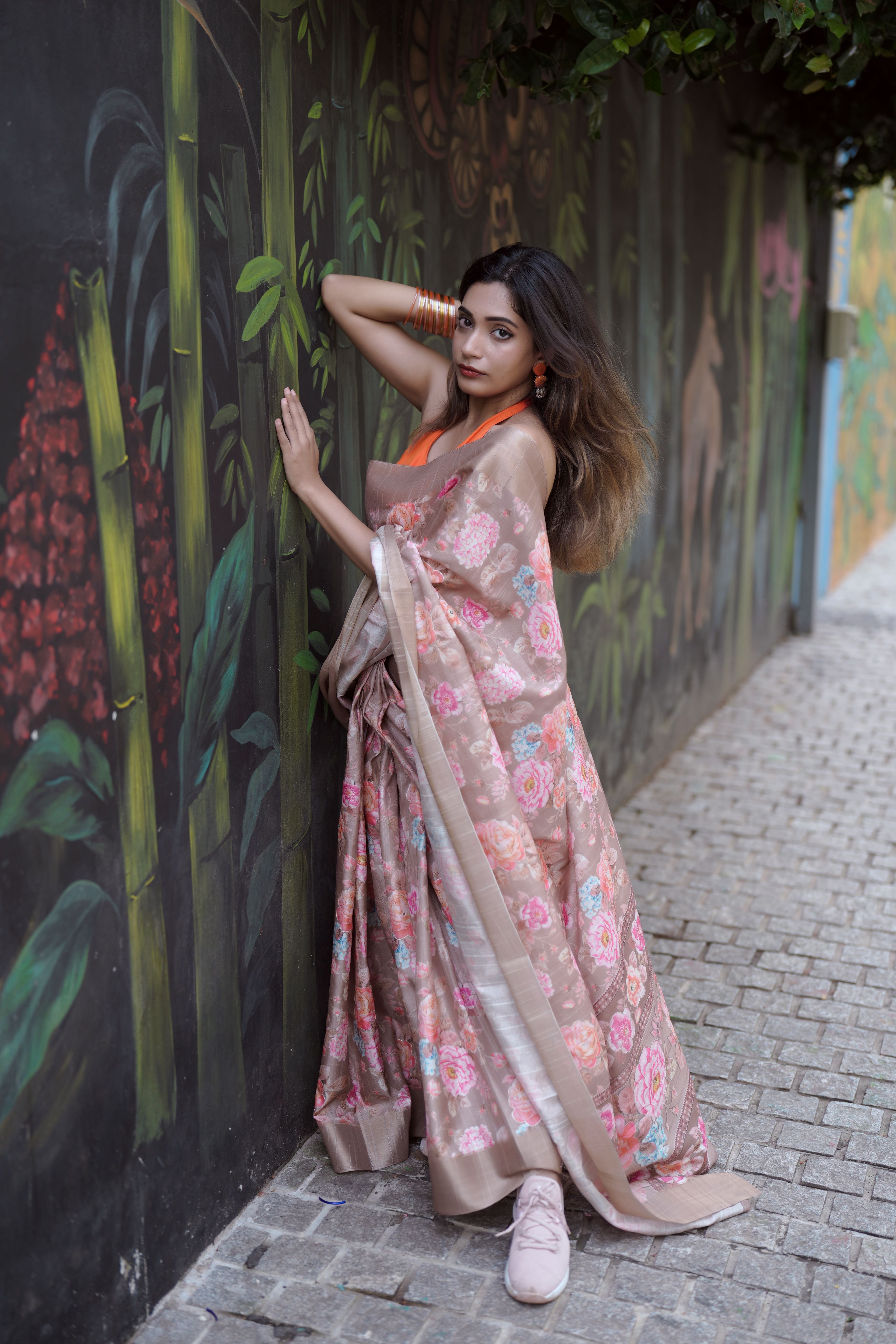 Floral matka tussar silk saree