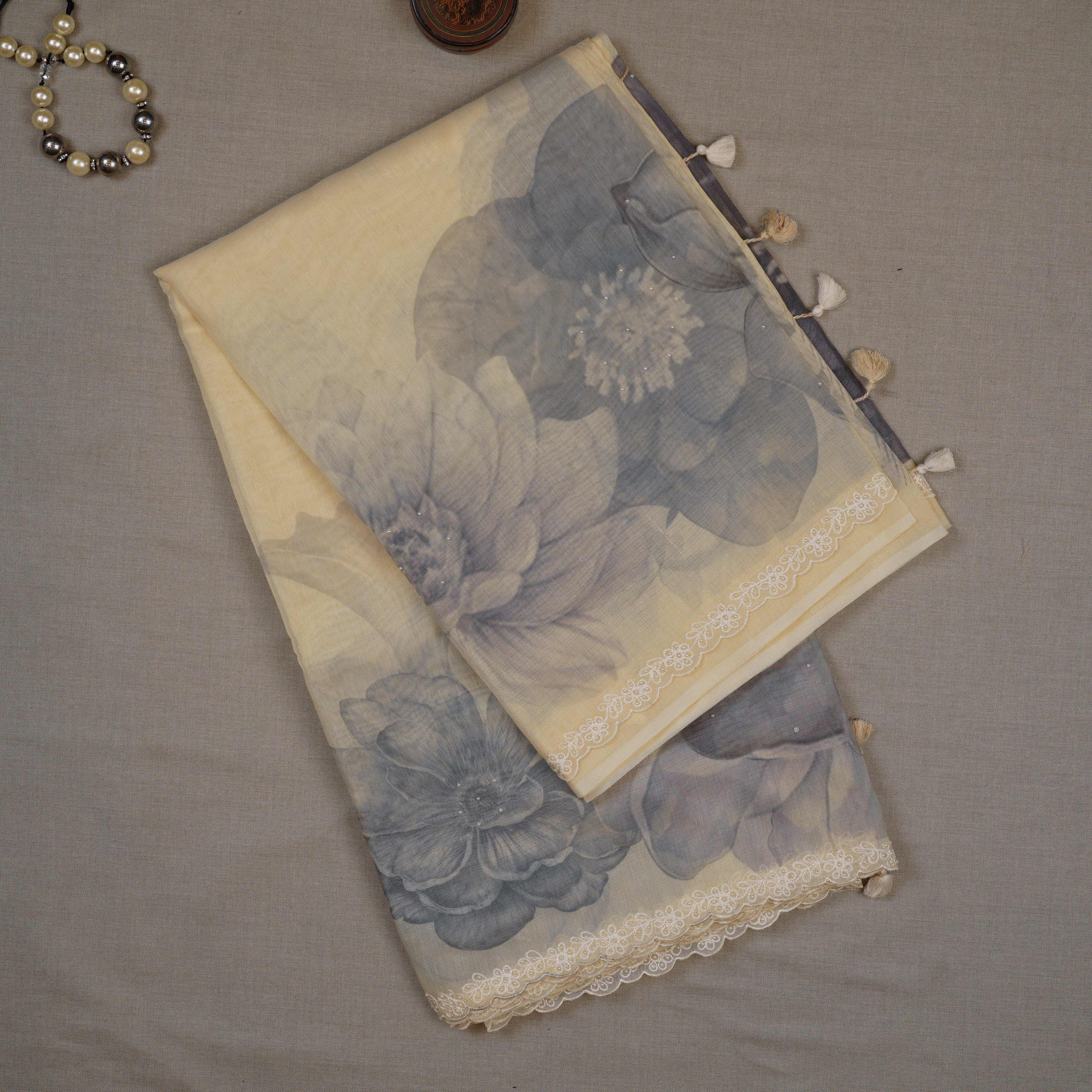 IVORY PEARL WORK SAREE
