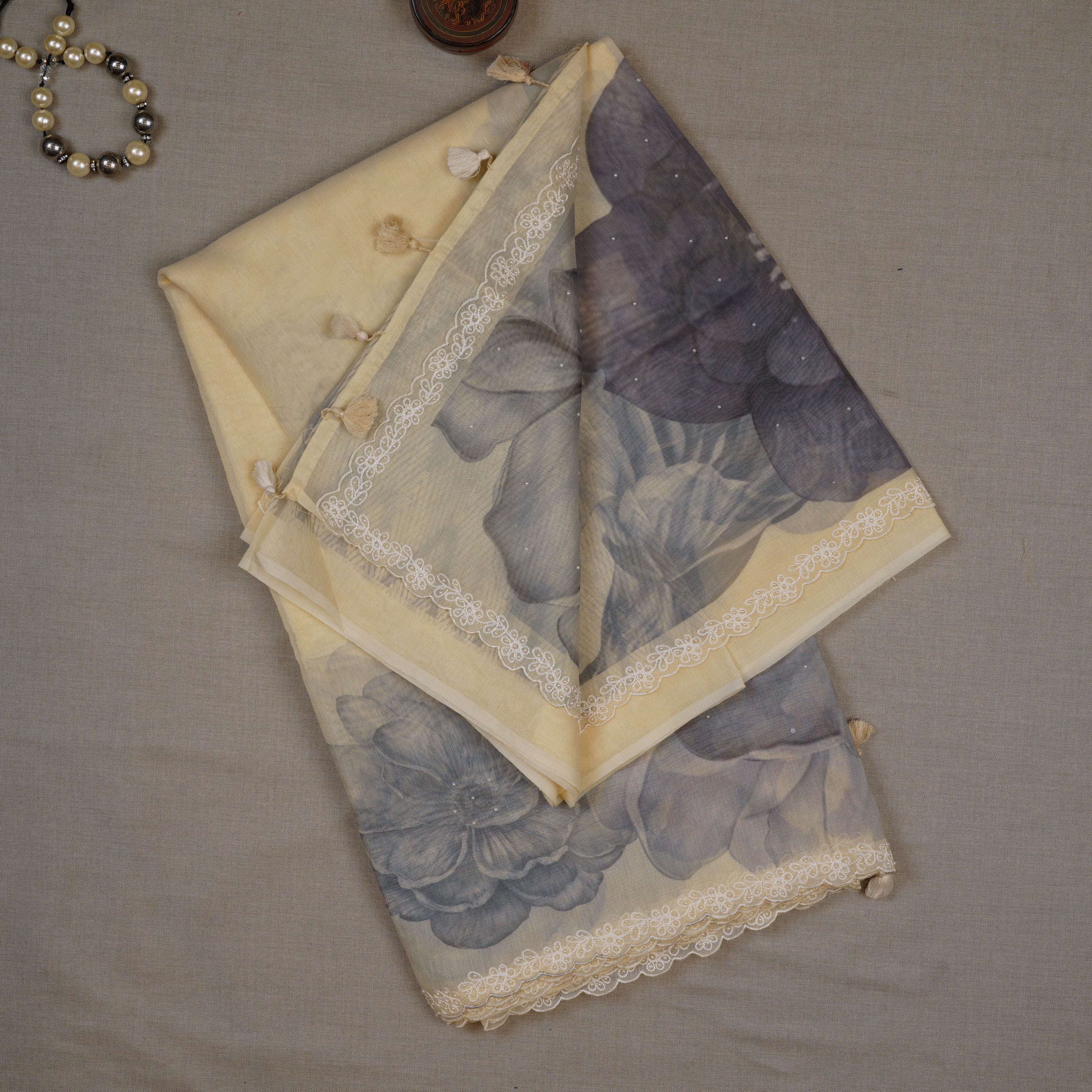 IVORY PEARL WORK SAREE