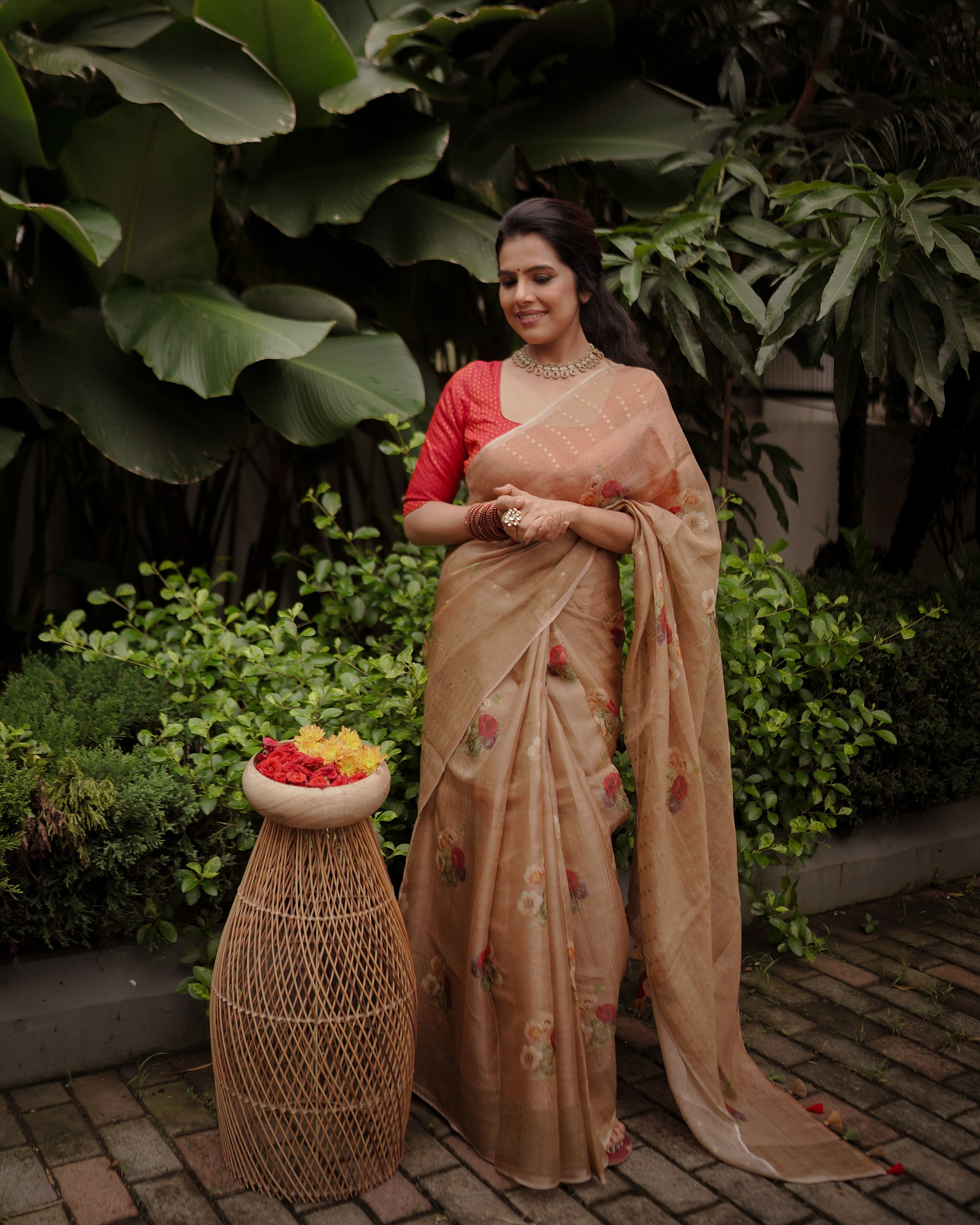 Beige Muslin Sari