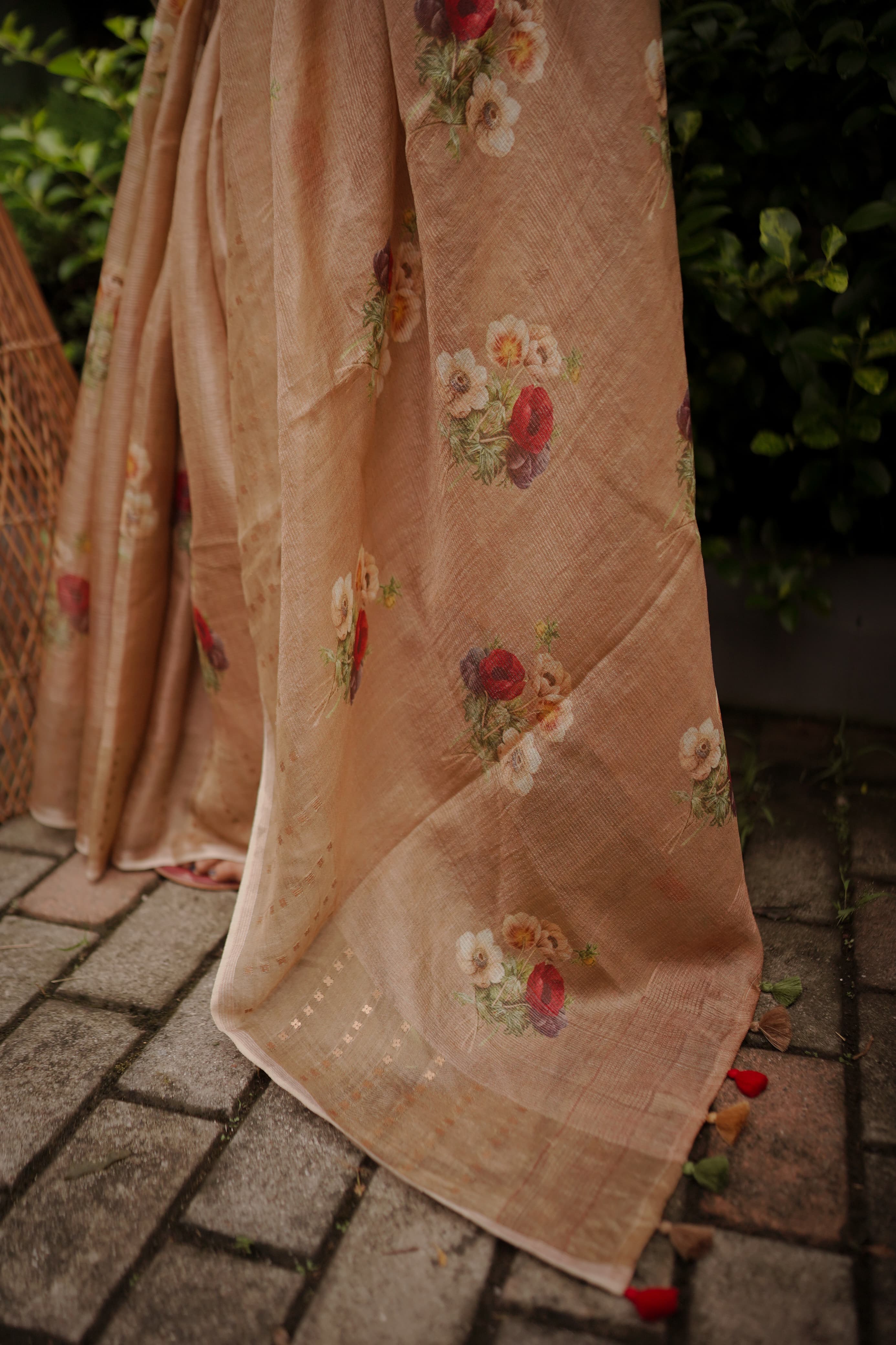 Beige Muslin Sari