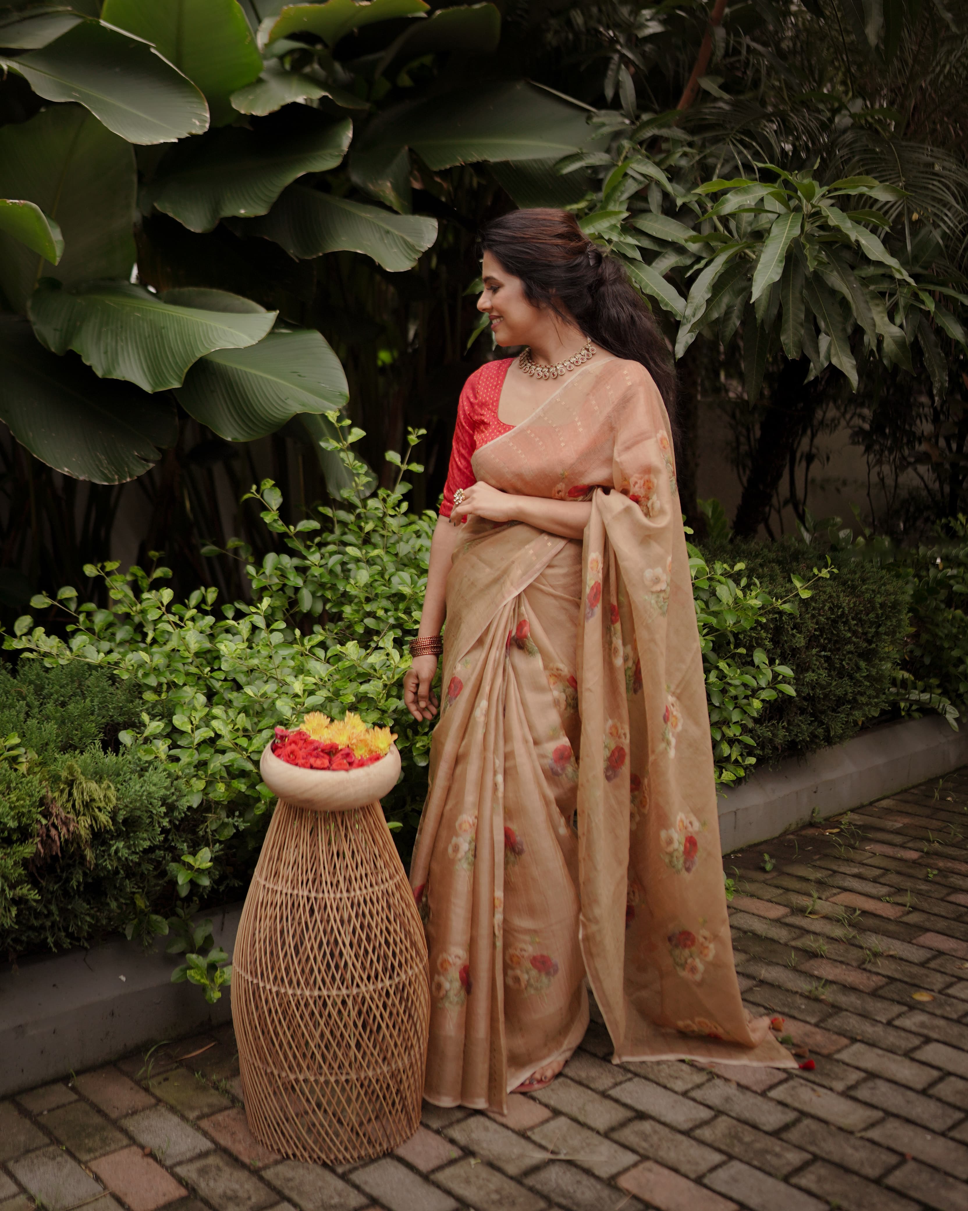 Beige Muslin Sari