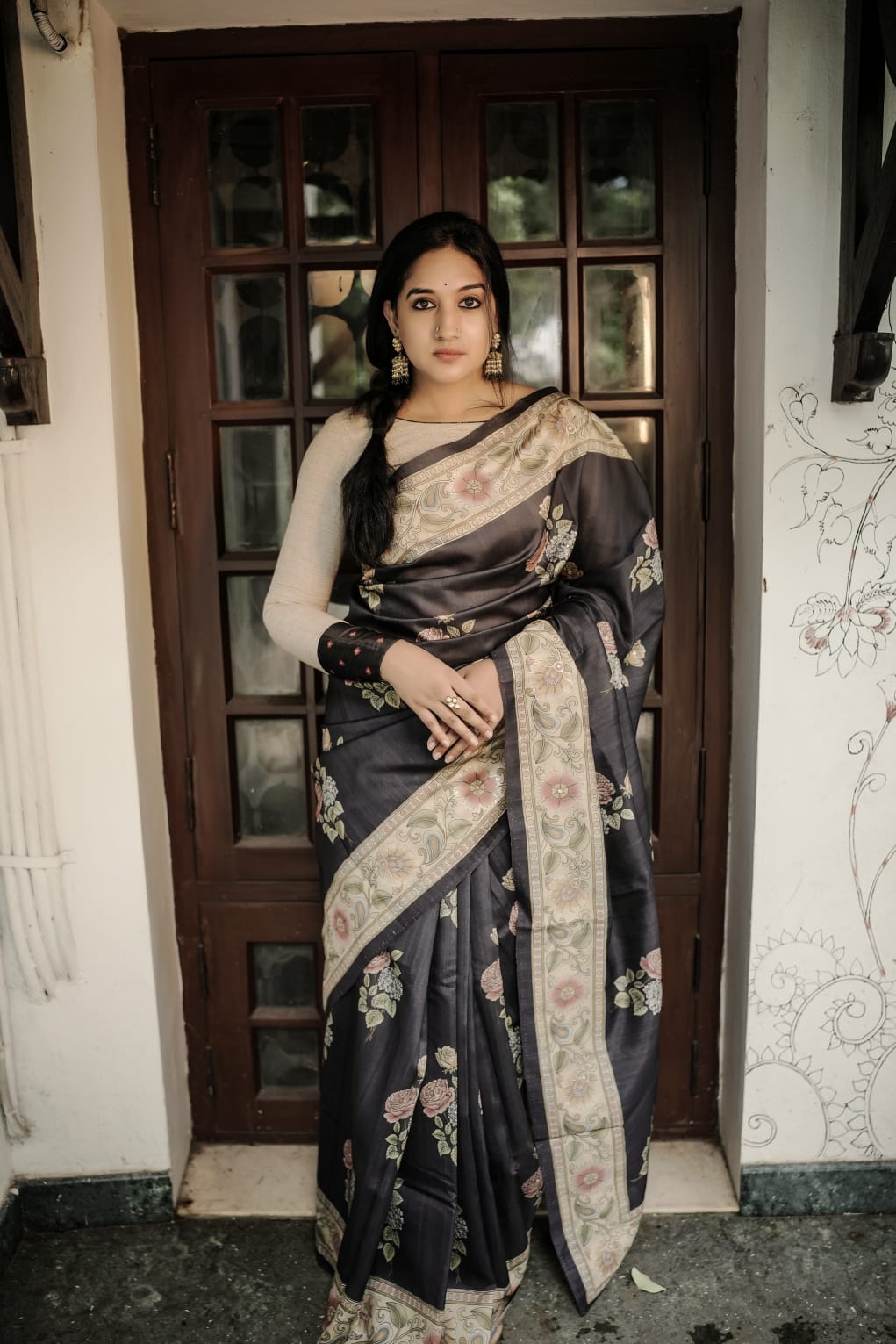 Black desi tussar saree