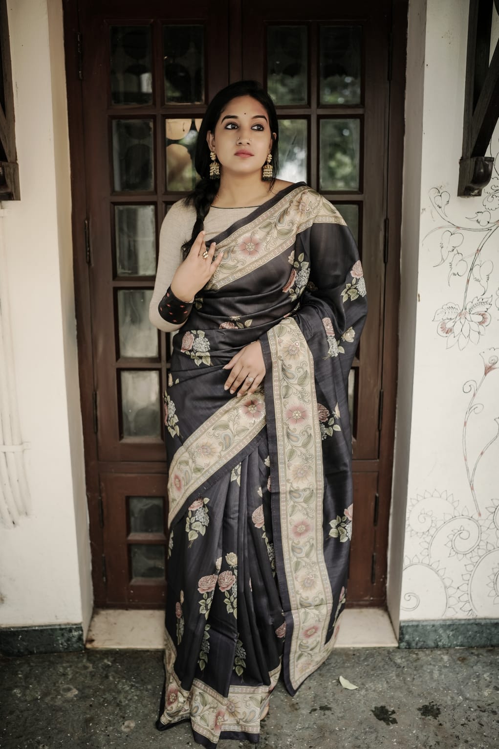 Black desi tussar saree