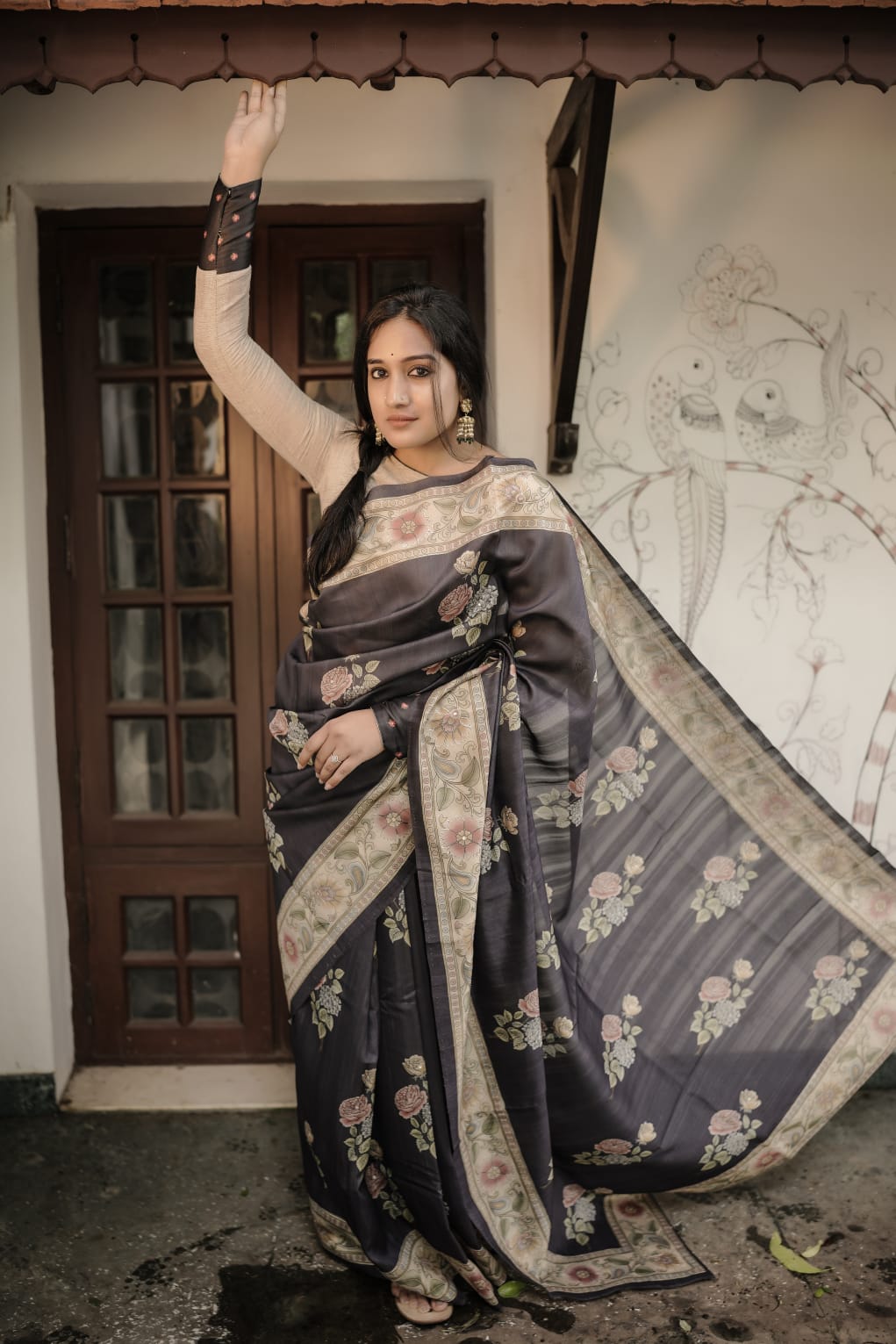 Black desi tussar saree