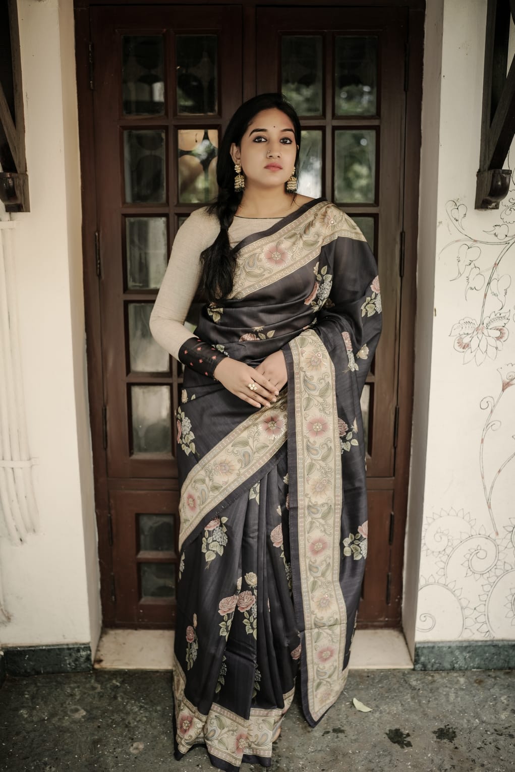 Black desi tussar saree