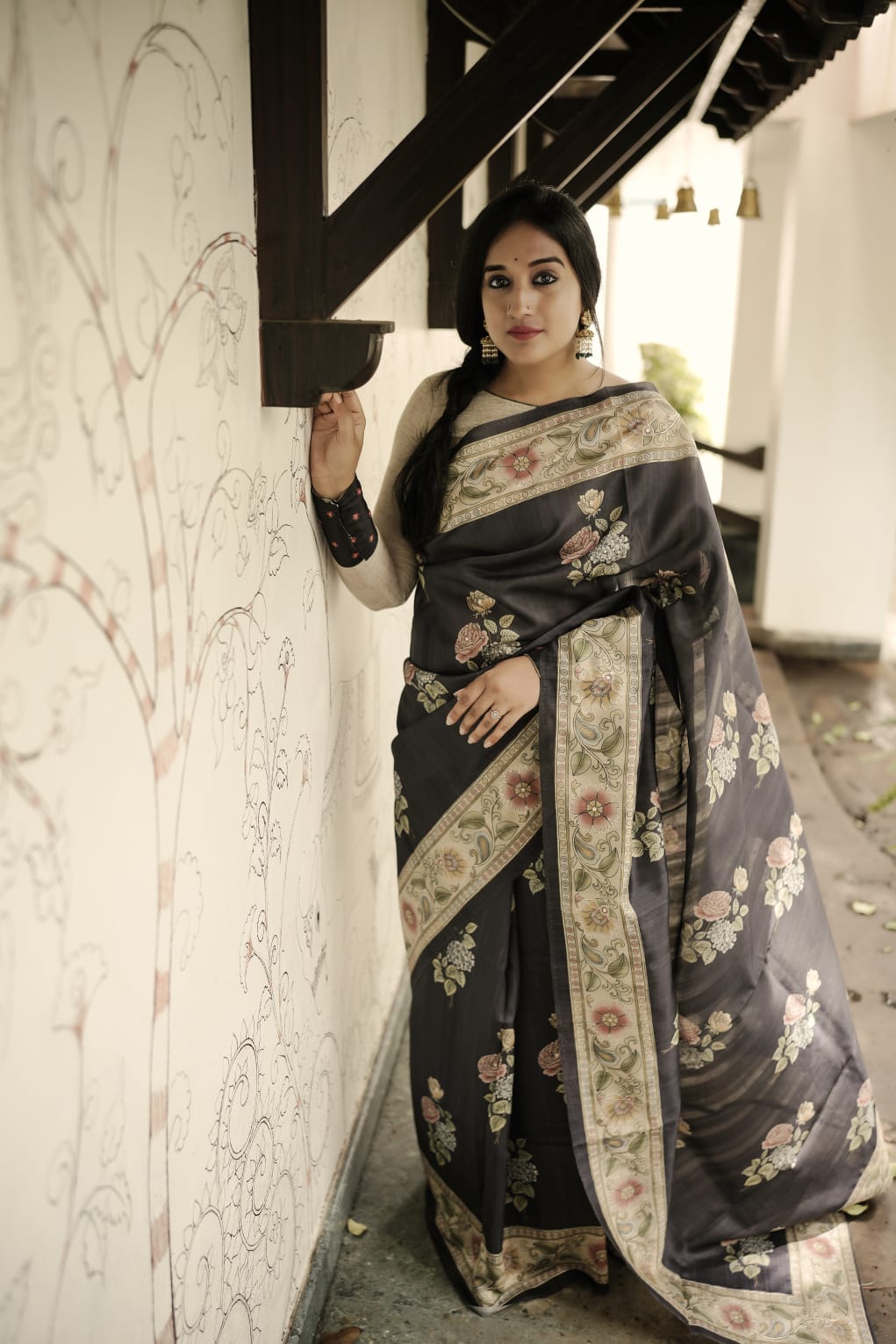 Black desi tussar saree