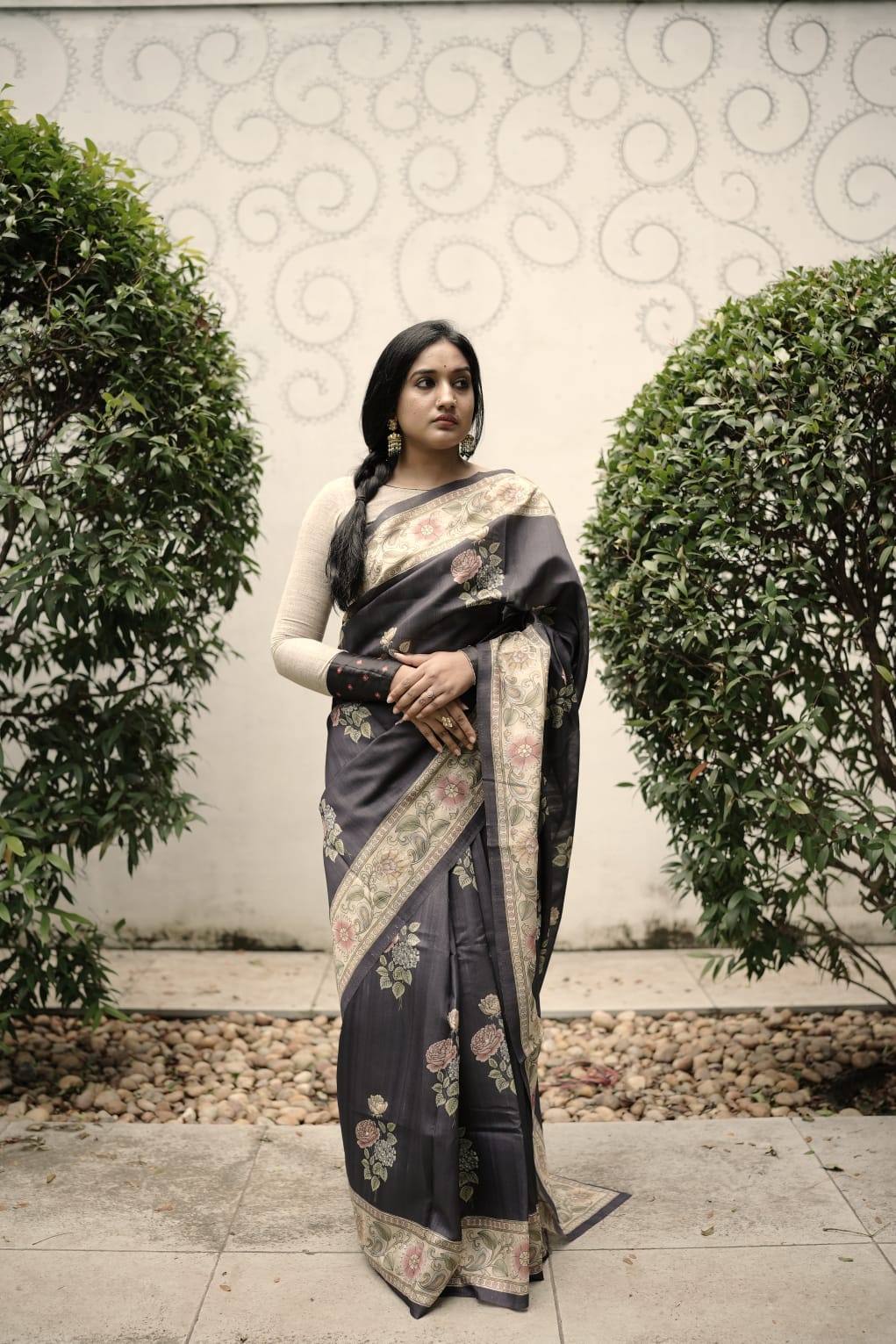 Black desi tussar saree