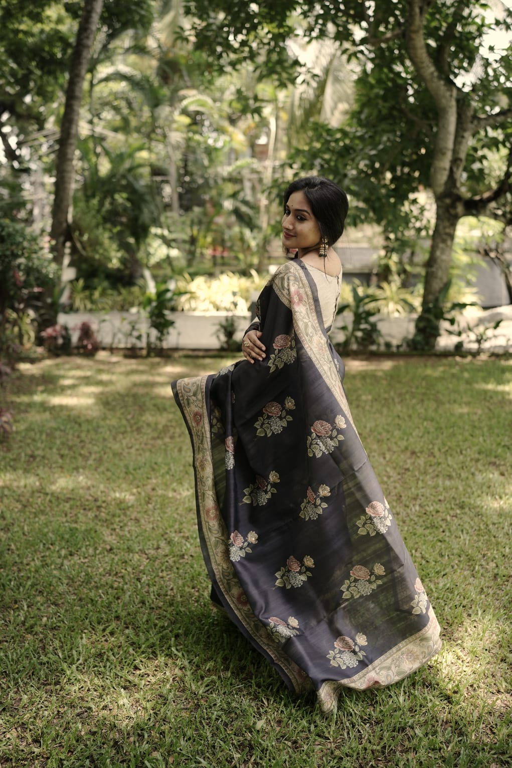 Black desi tussar saree