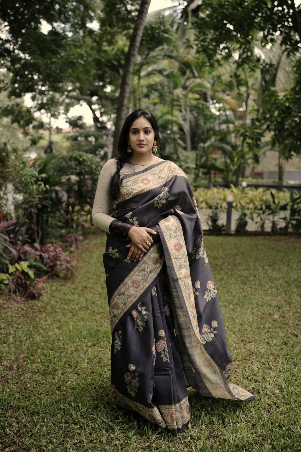 Black desi tussar saree