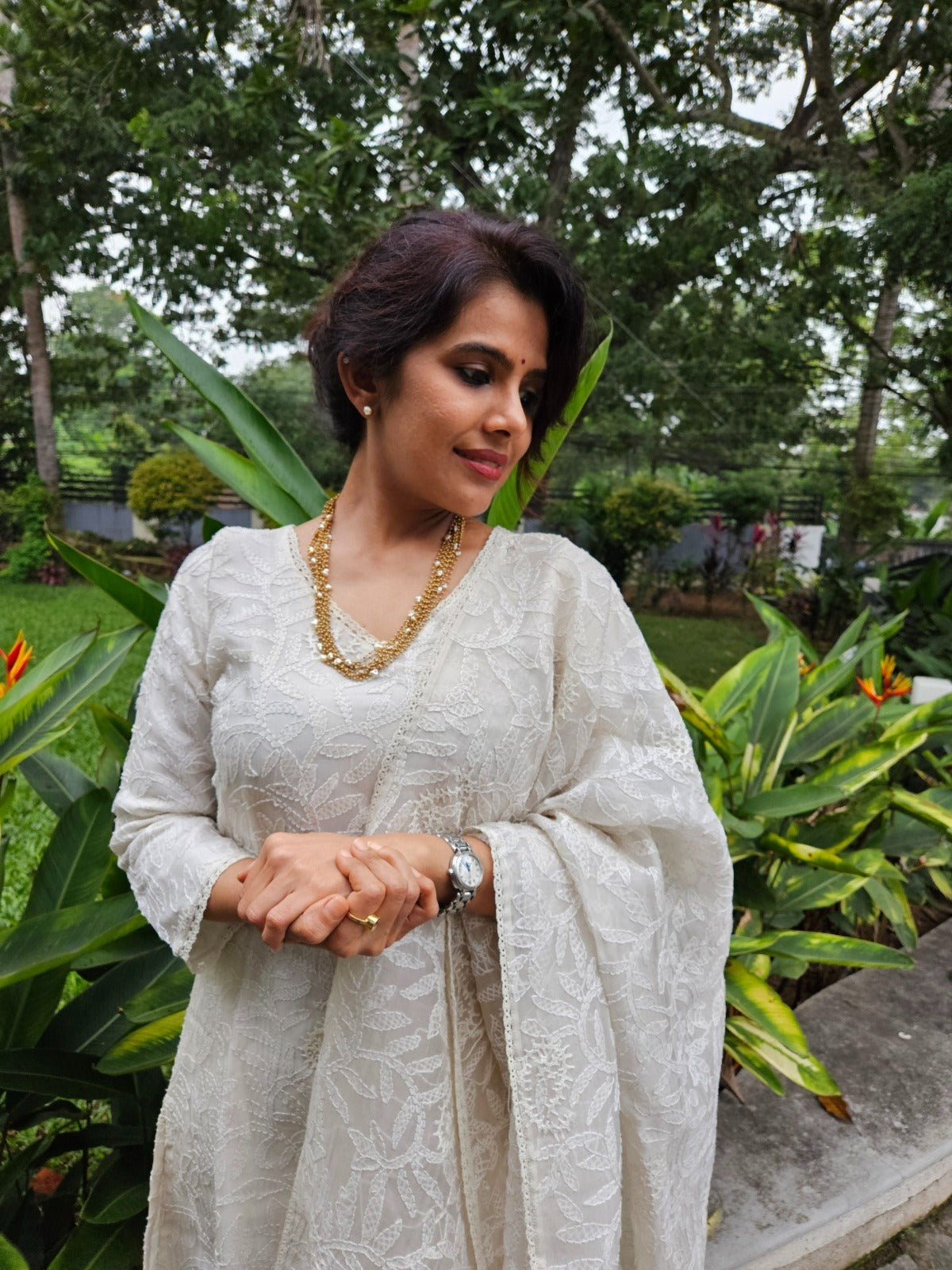 White chikankari suit