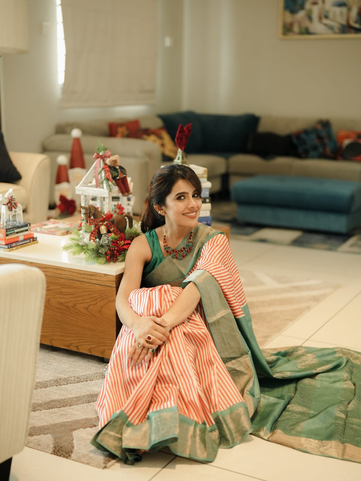 Geometric Stripes Tussar Silk Saree