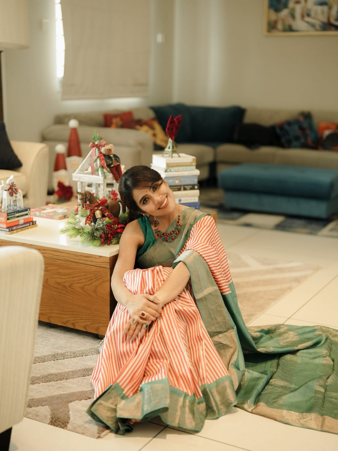 Geometric Stripes Tussar Silk Saree